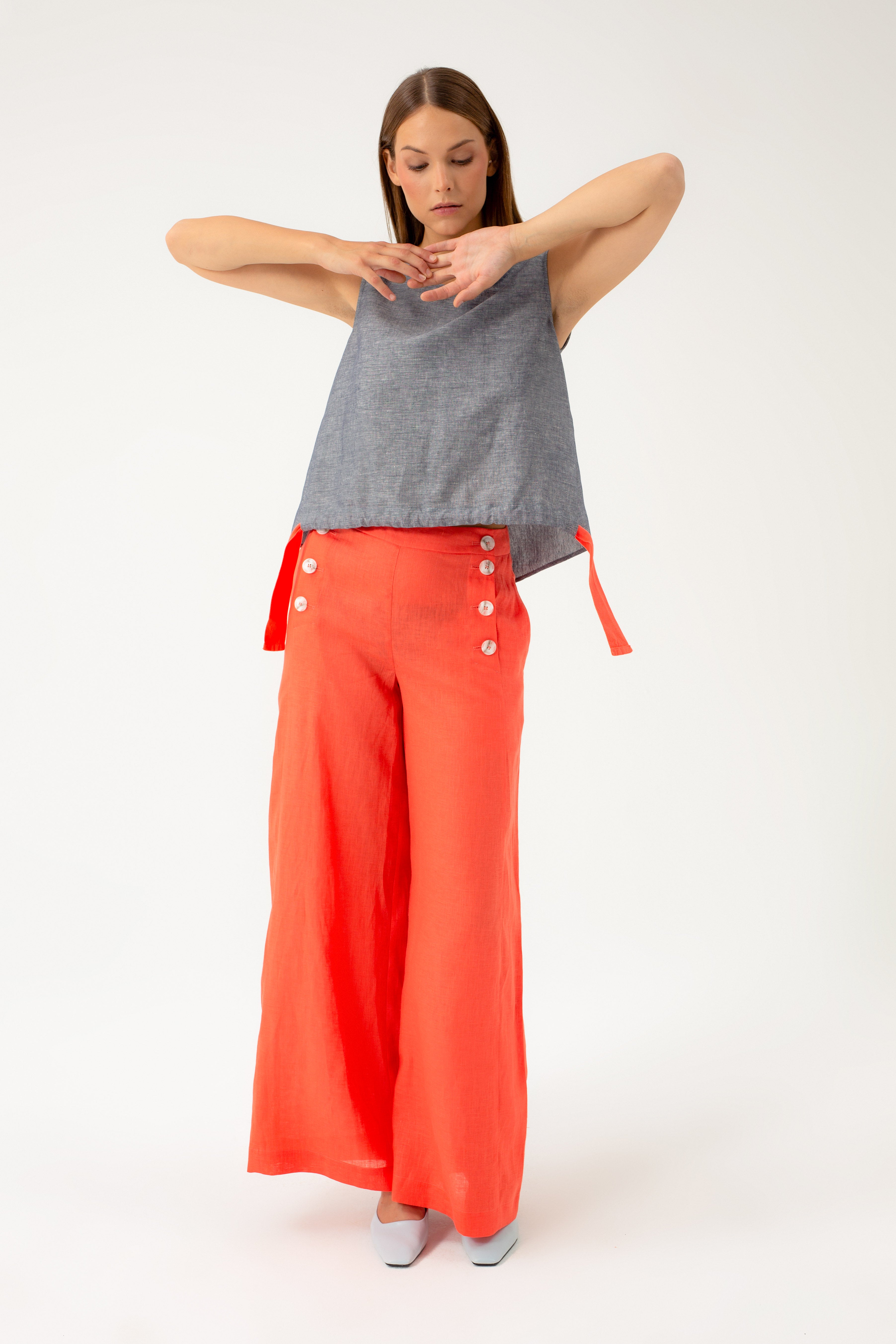 WIDE-LEG LINEN CORAL TROUSERS