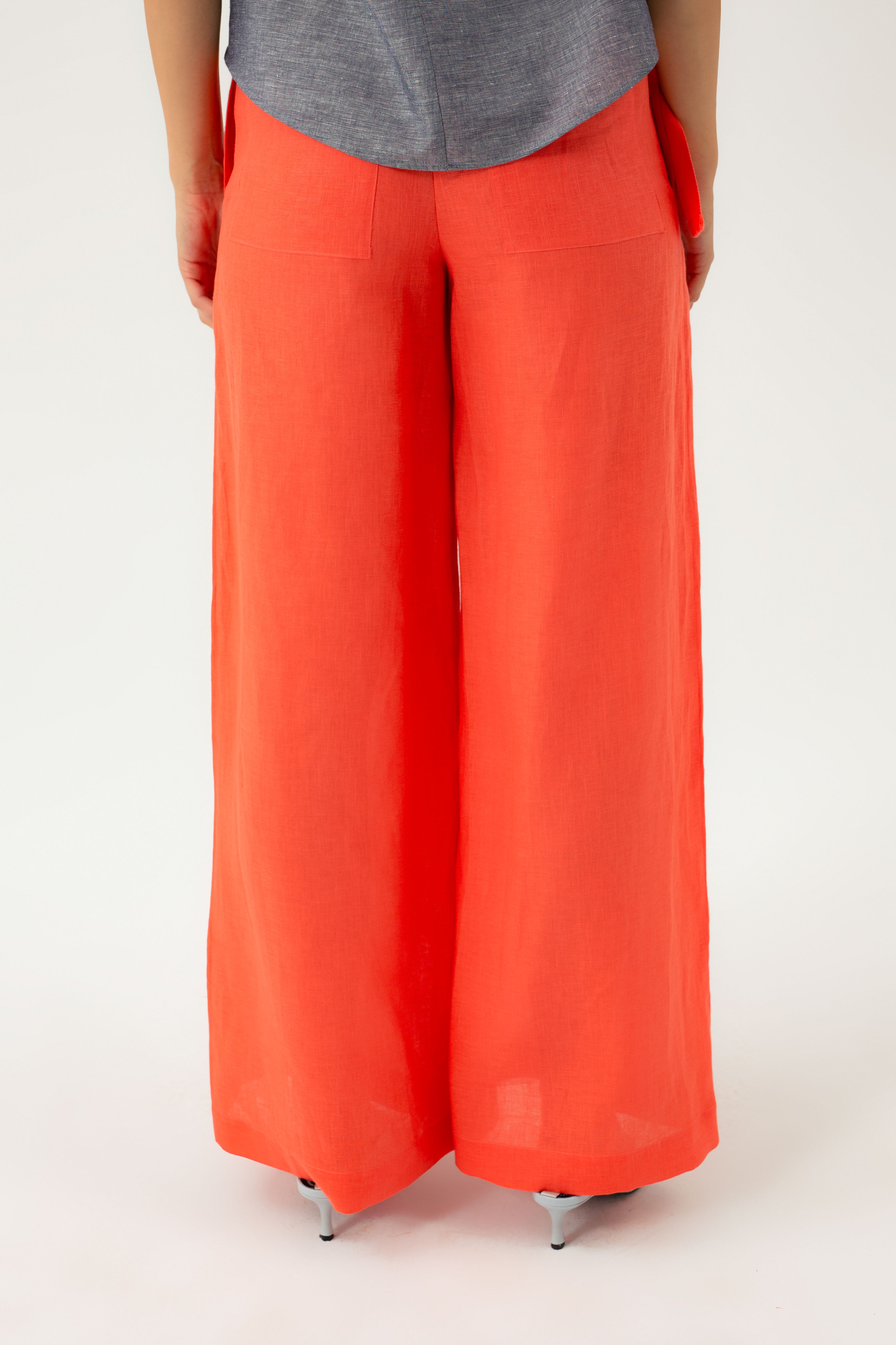 WIDE-LEG LINEN CORAL TROUSERS