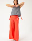 WIDE-LEG LINEN CORAL TROUSERS