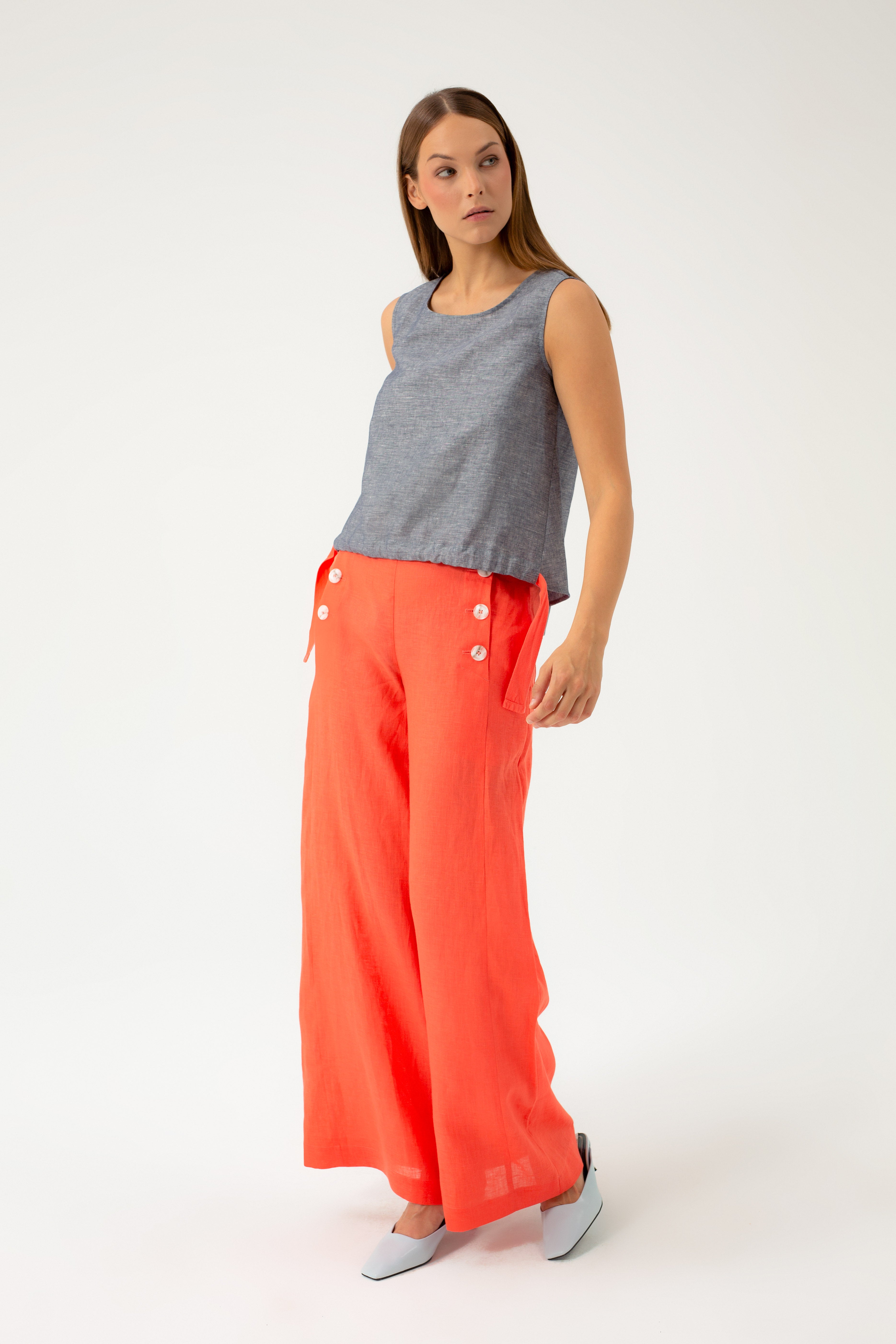 WIDE-LEG LINEN CORAL TROUSERS