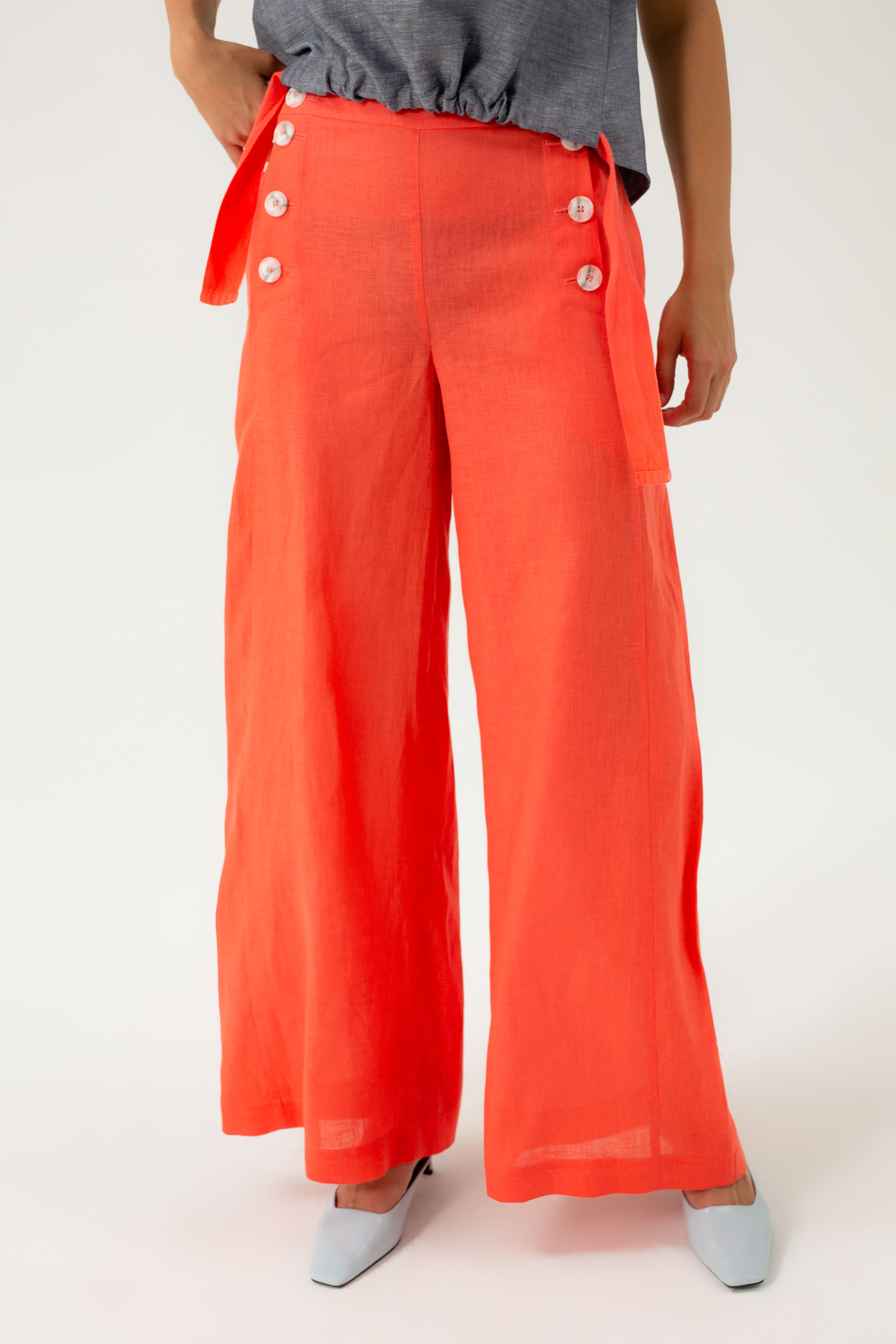 WIDE-LEG LINEN CORAL TROUSERS