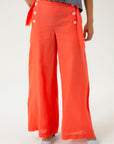 WIDE-LEG LINEN CORAL TROUSERS