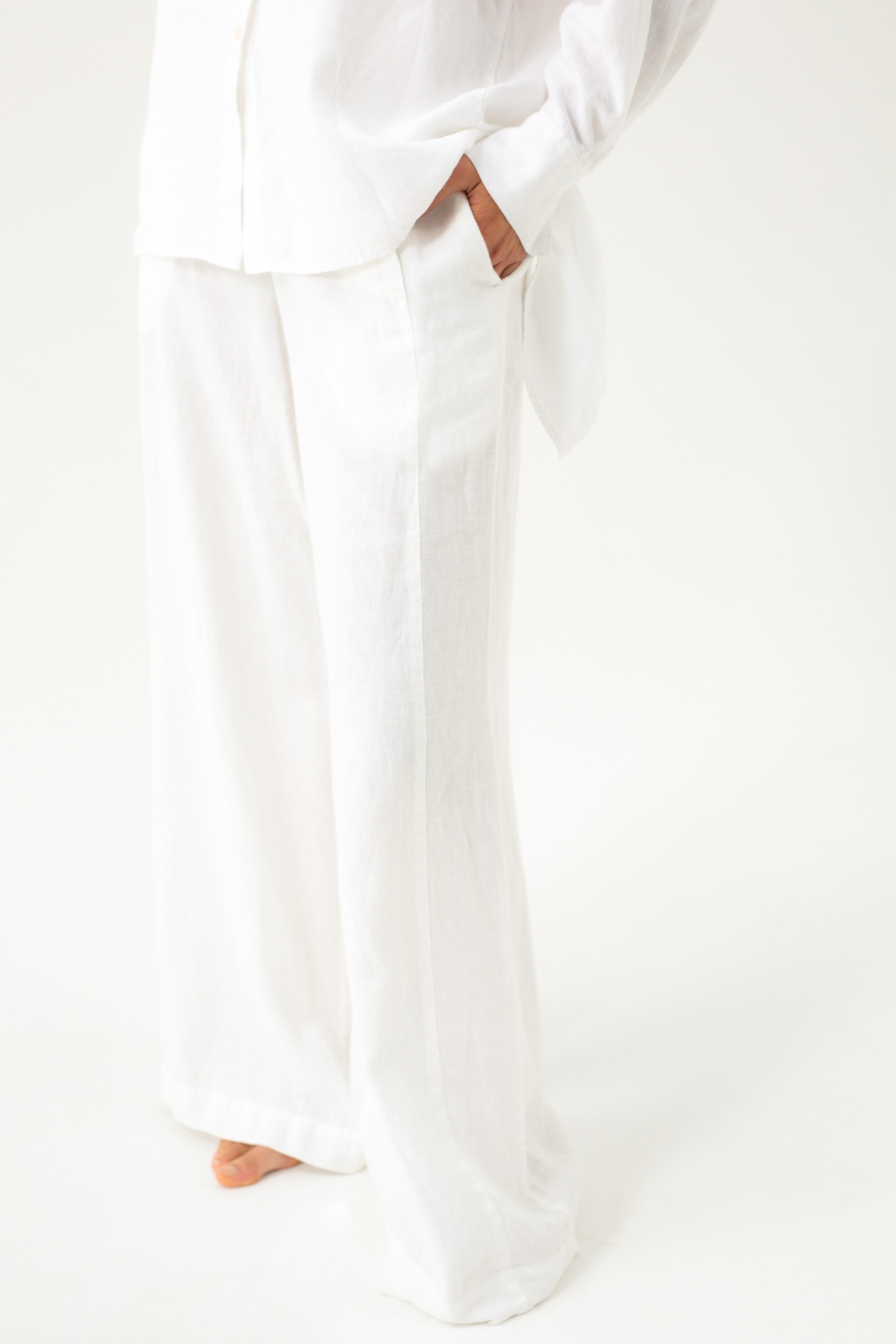 WIDE-LEG LINEN WHITE TROUSERS