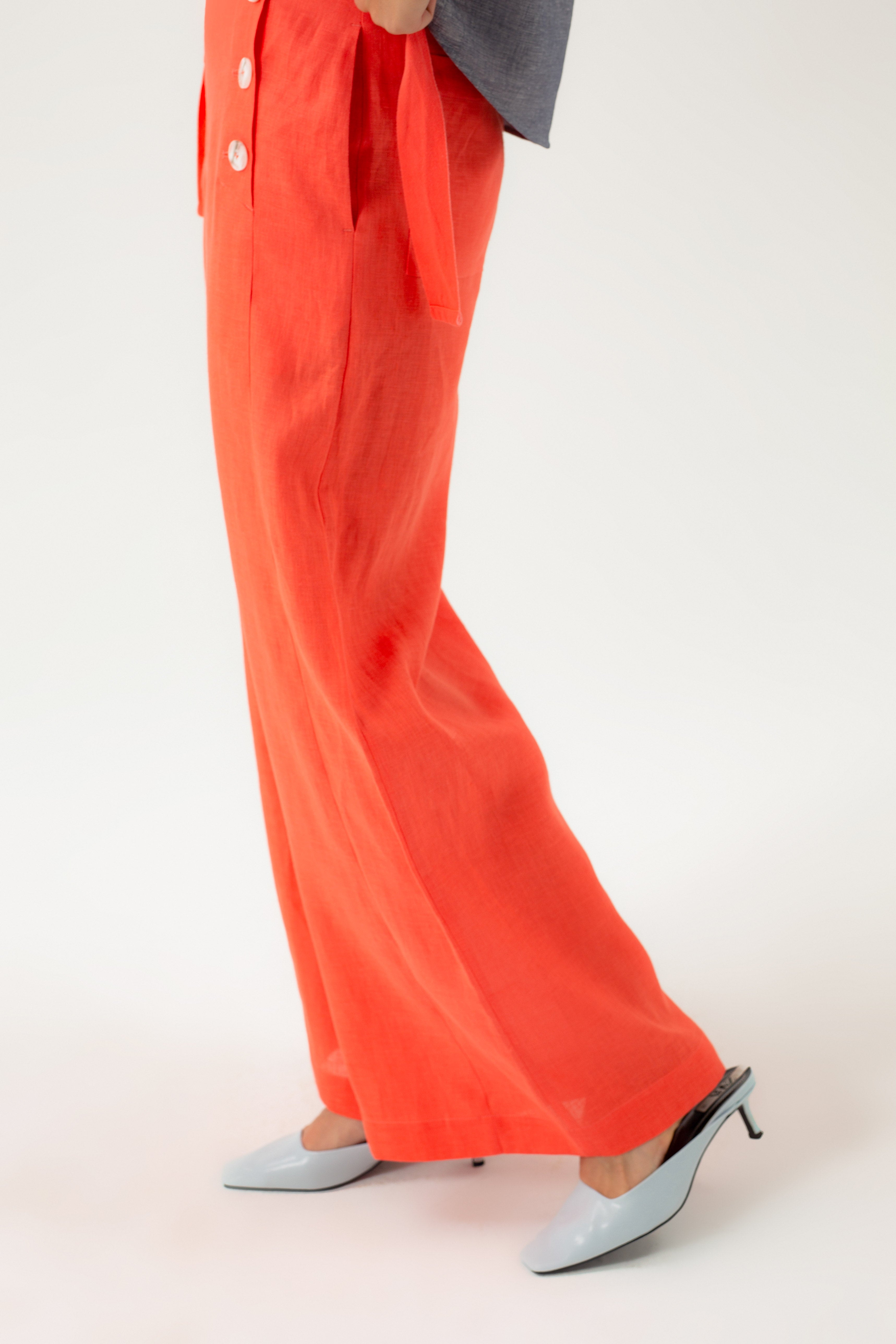 WIDE-LEG LINEN CORAL TROUSERS