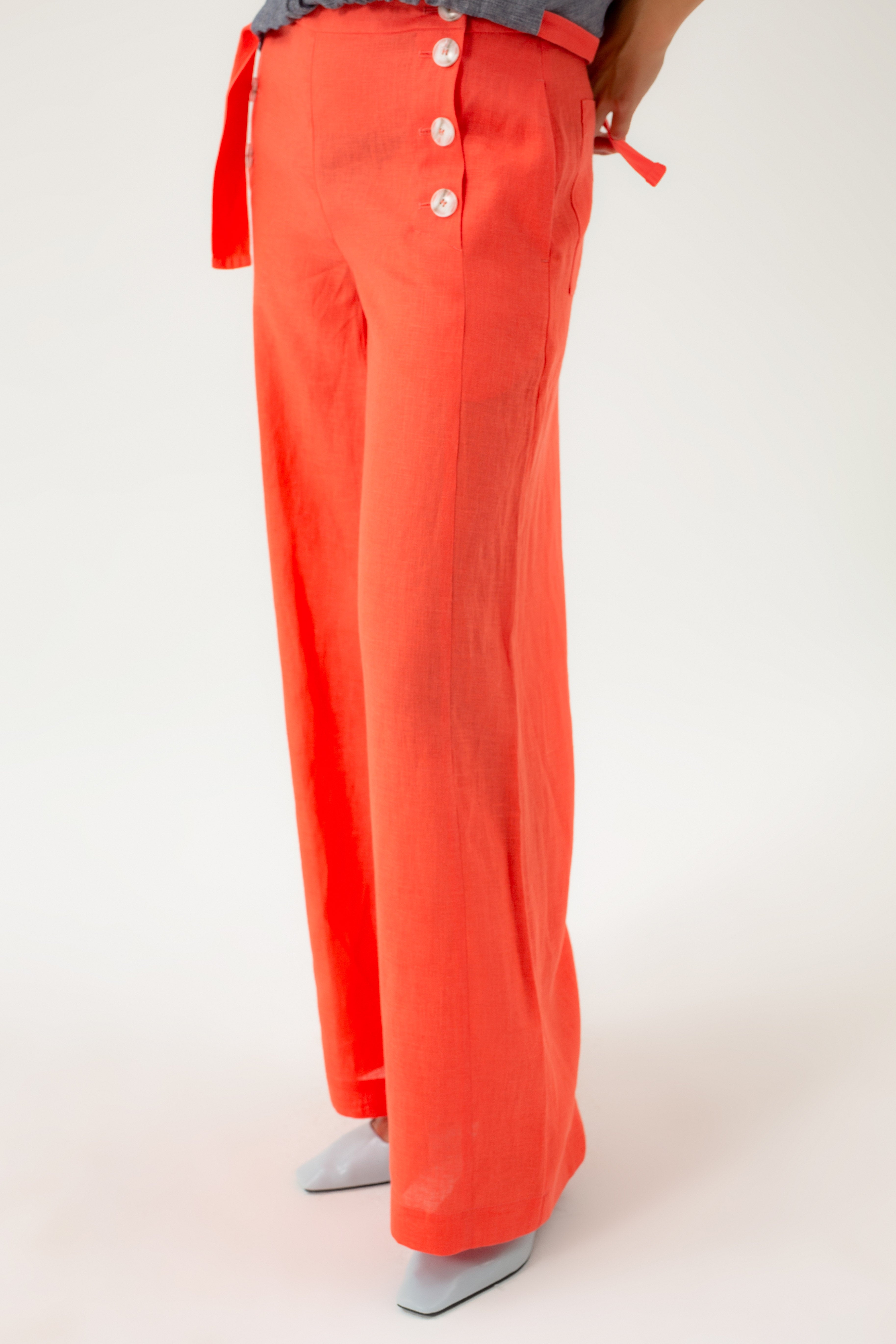 WIDE-LEG LINEN CORAL TROUSERS