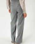 STRIPED WIDE-LEG TROUSERS WITH ASYMMETRIC CLASP