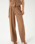 WIDE-LEG CAMEL TROUSERS WITH PLEATS