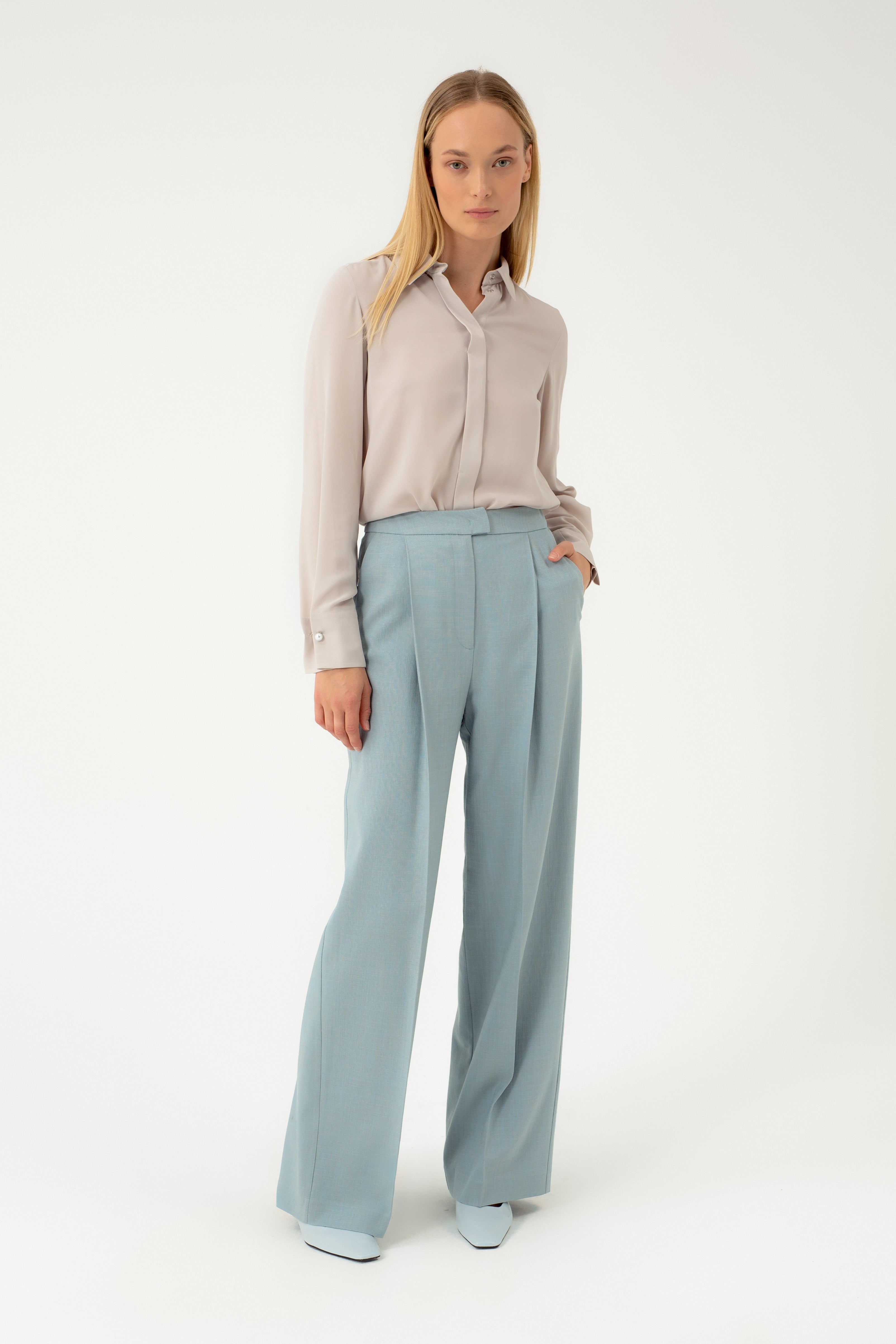 DUST BLUE WIDE-LEG TROUSERS