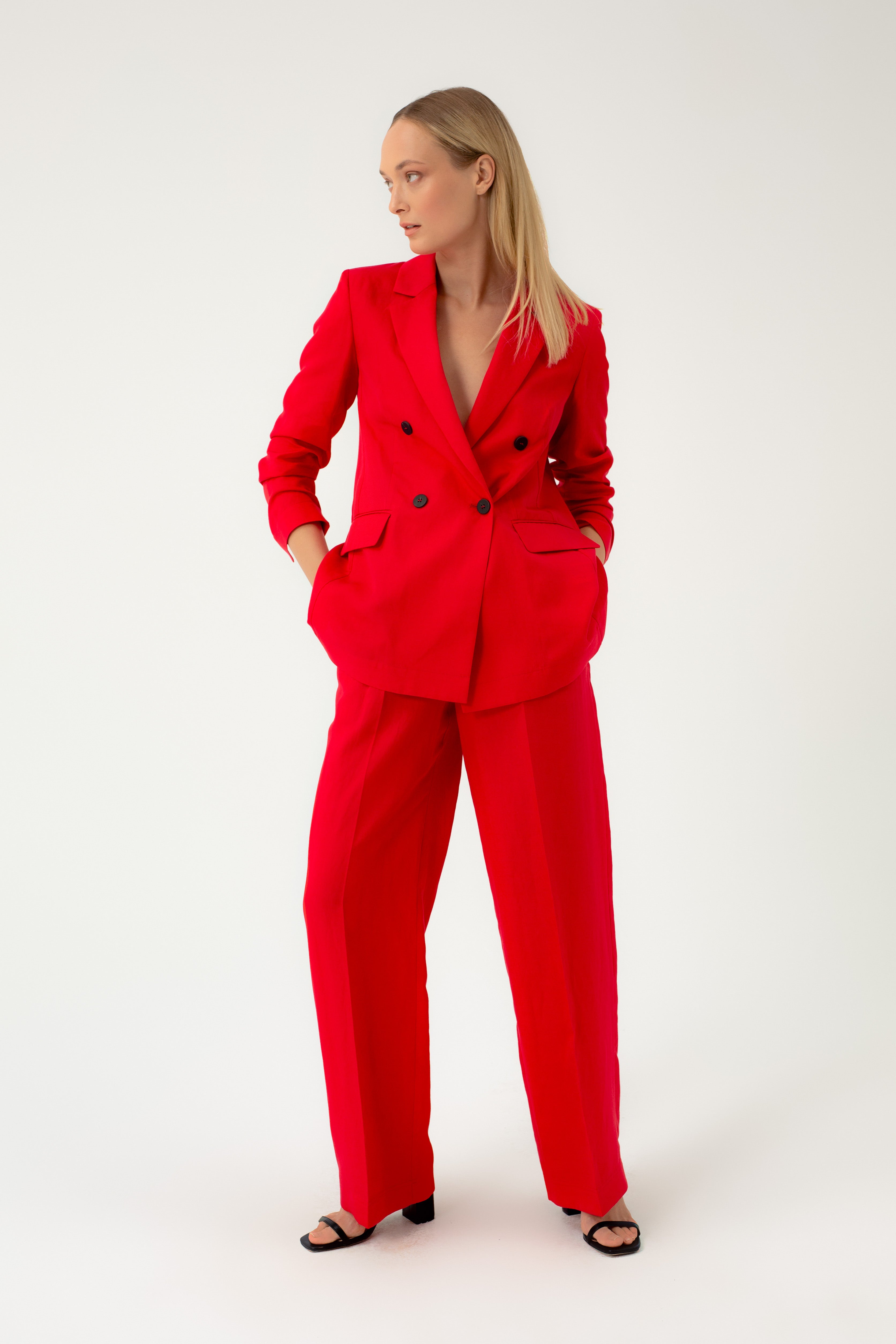 WIDE-LEG RED SUIT TROUSERS