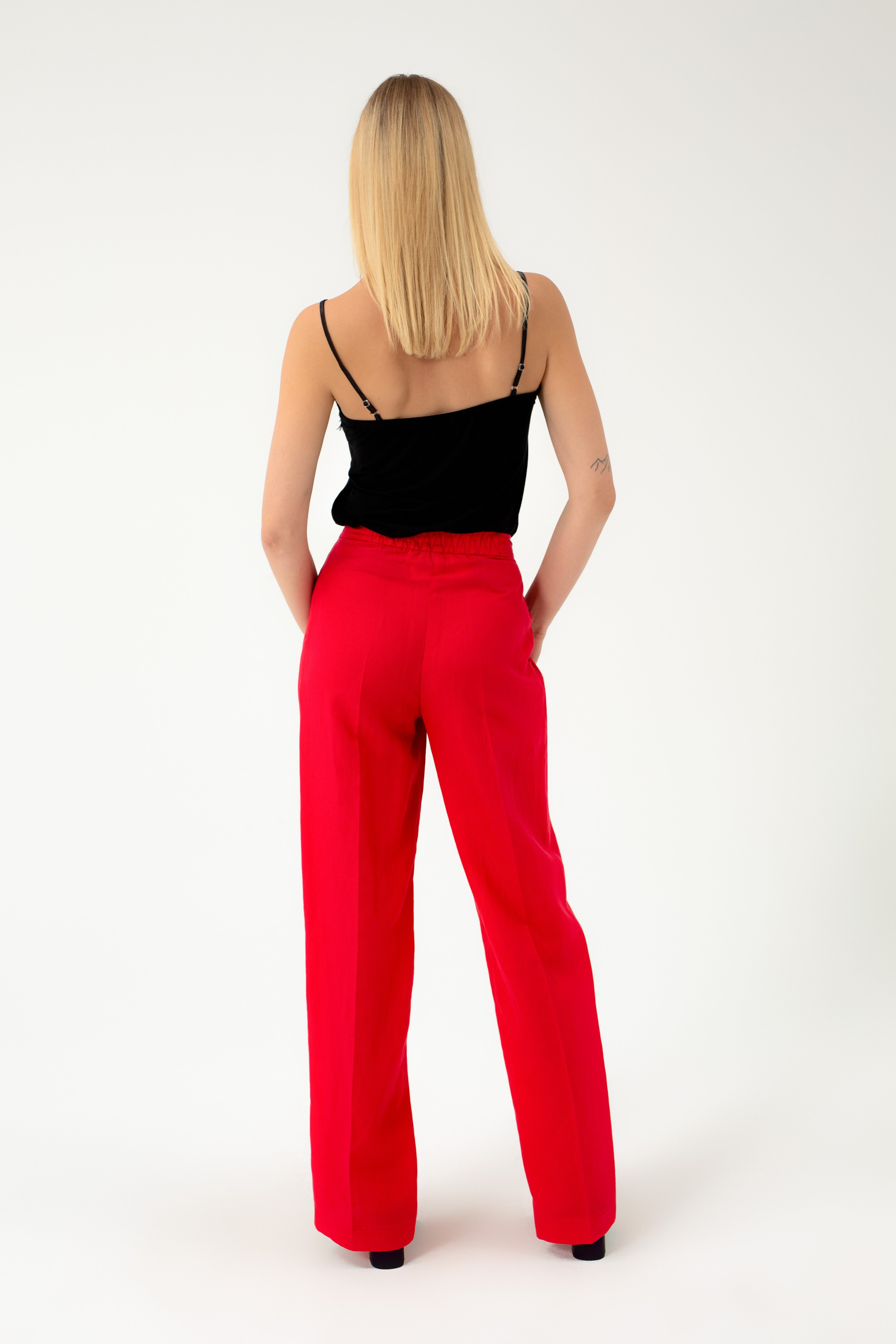 WIDE-LEG RED SUIT TROUSERS