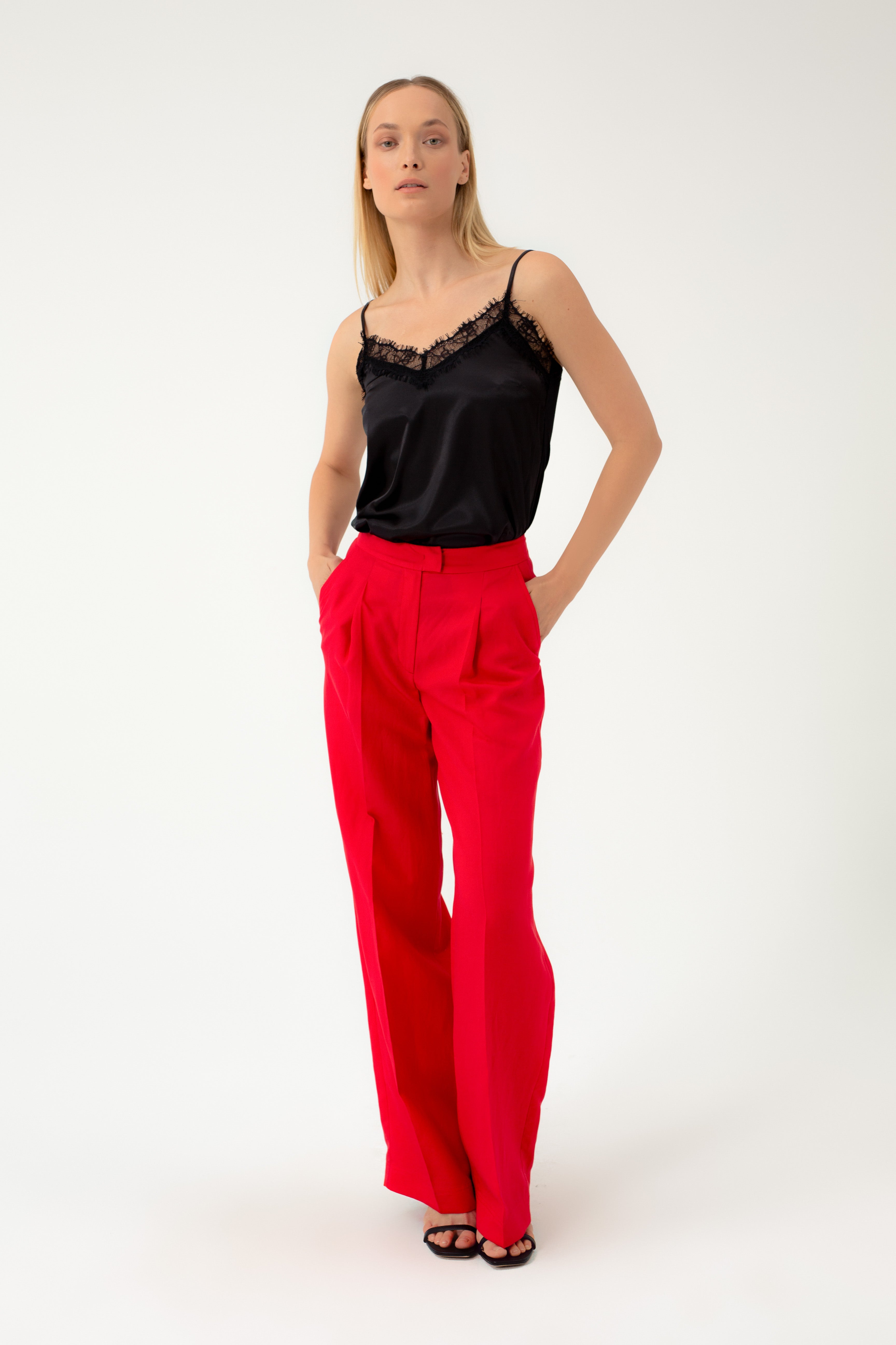 WIDE-LEG RED SUIT TROUSERS