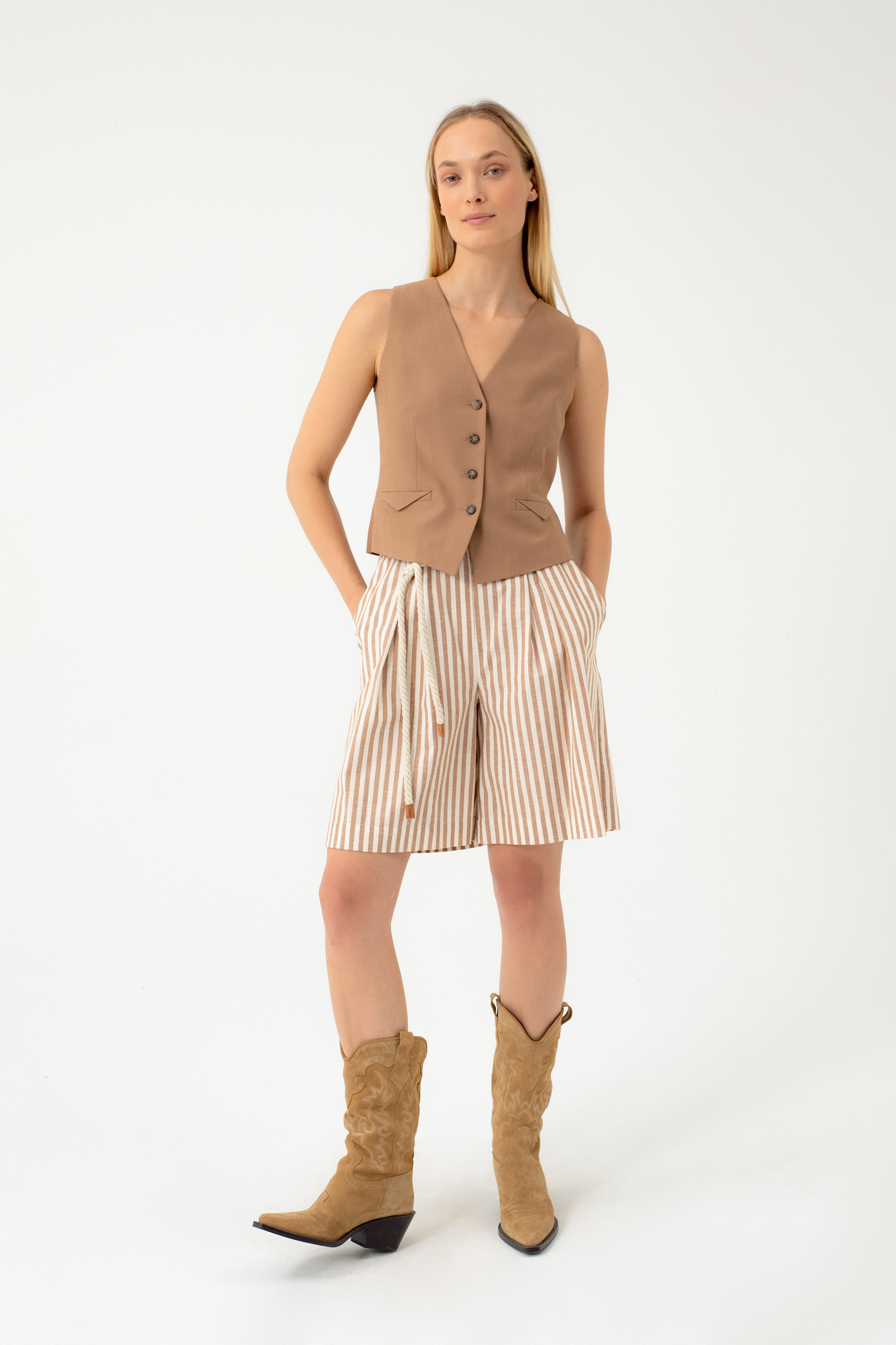 COTTON STRIPED SHORTS