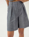 NAVY MELANGE SHORTS WITH LINEN