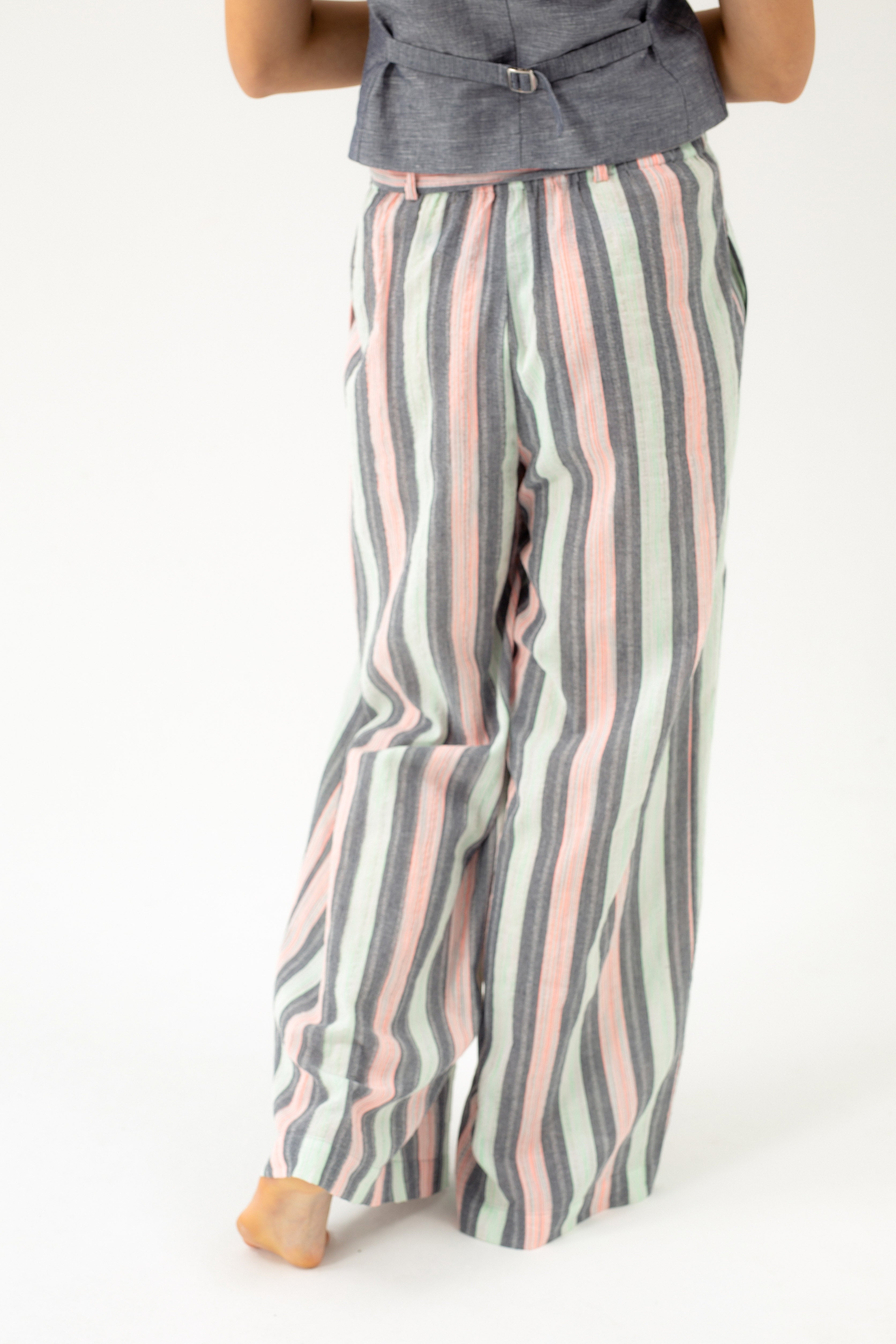 WIDE-LEG STRIPED TROUSERS WITH LINEN