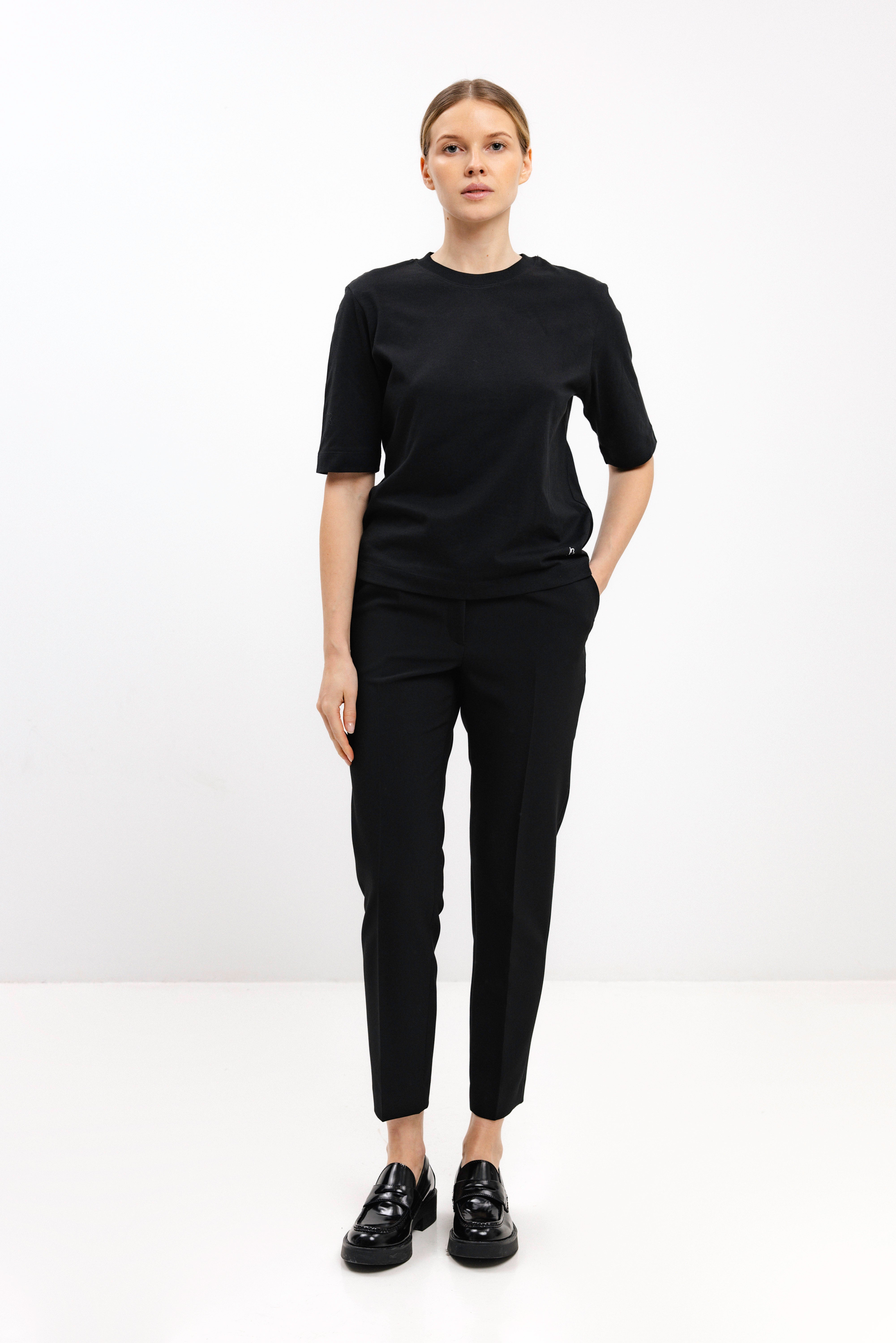 BLACK SLIM-FIT CROPPED TROUSERS