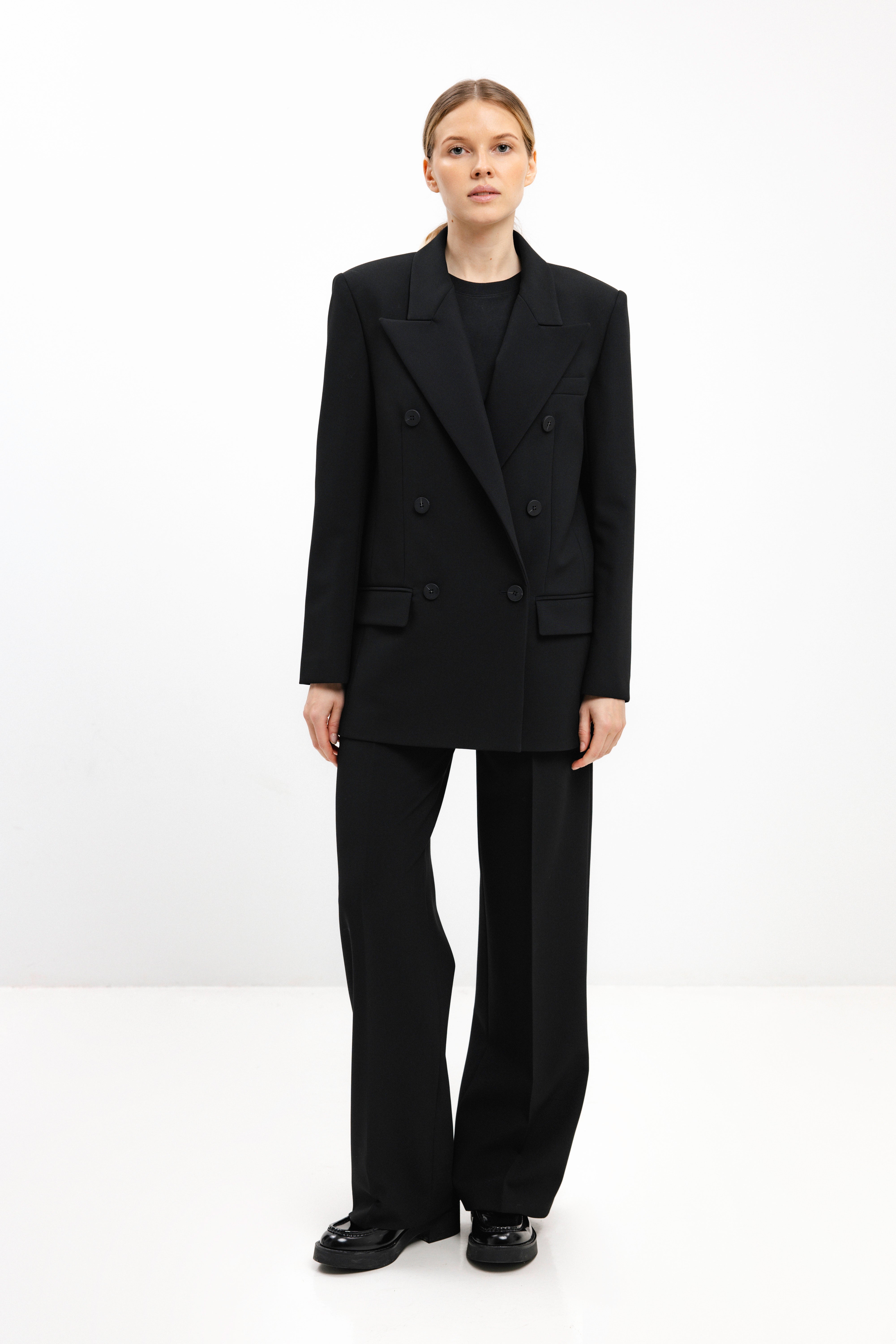 BLACK STRAIGHT-LEG TROUSERS