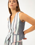 STRIPED SUIT VEST WITH LINEN