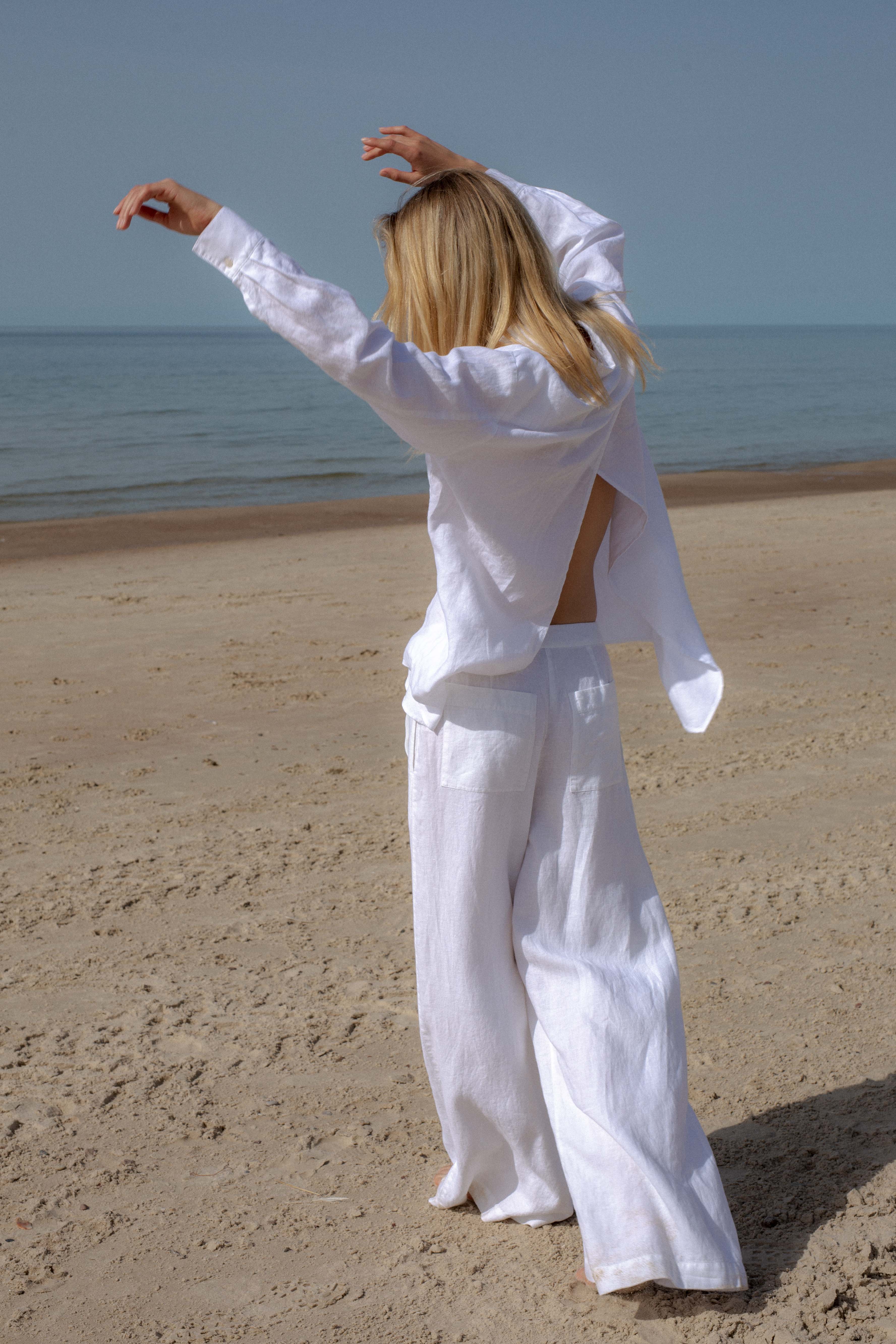 WIDE-LEG LINEN WHITE TROUSERS