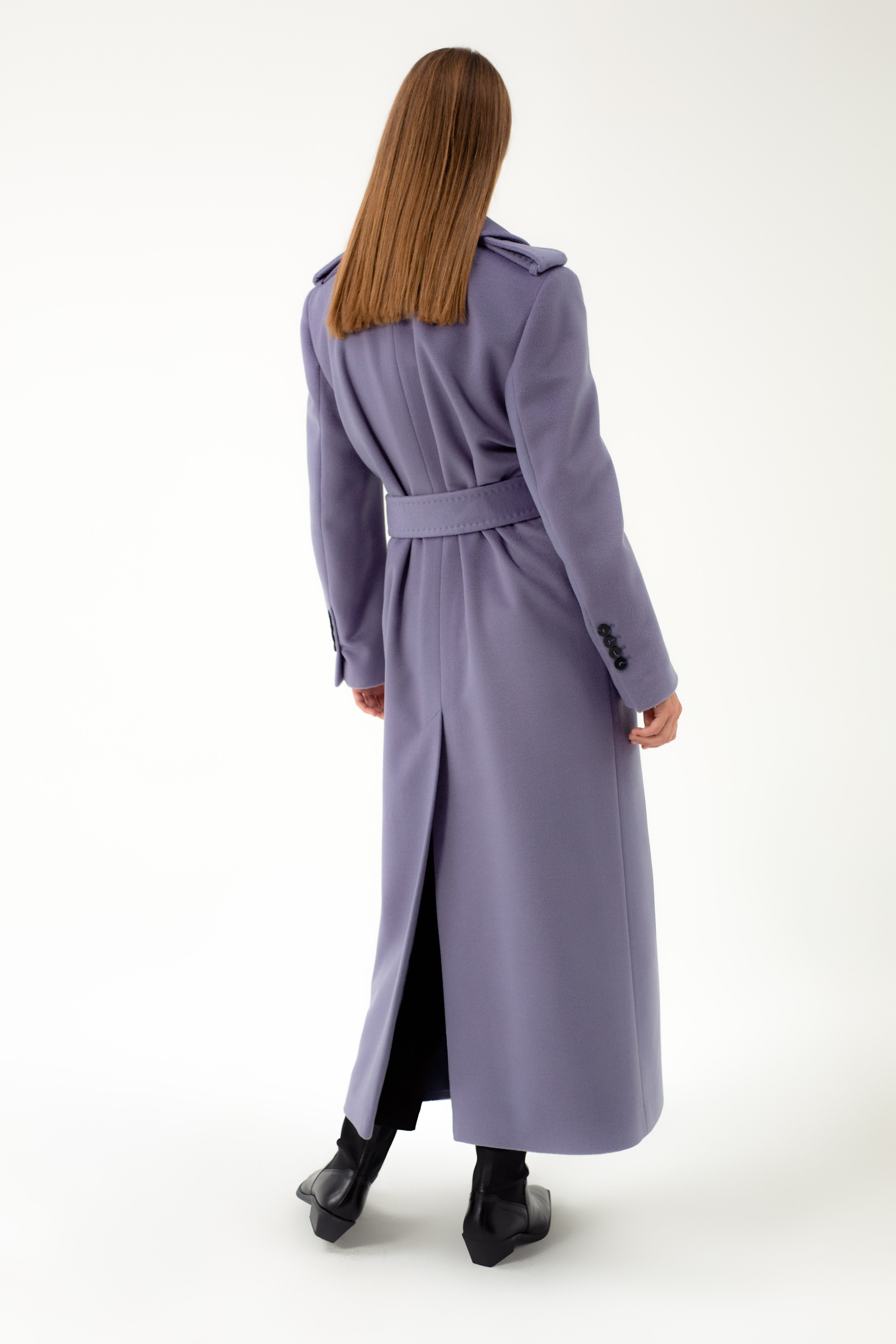 LONG DOUBLE-BREASTED WOOL COAT WITH BELT