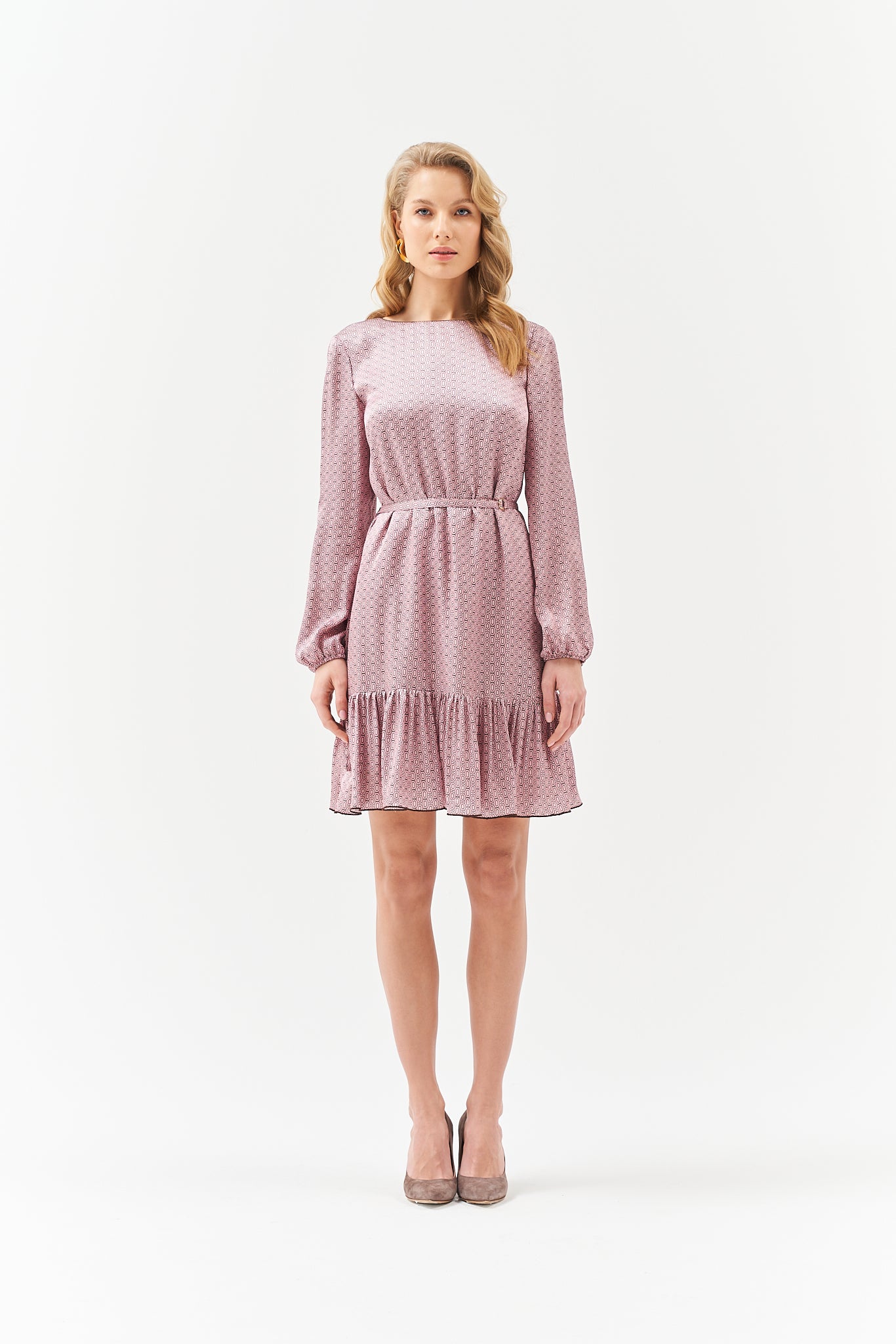 LONG SLEEVE BELTED DRESS IN ROSE PINK
