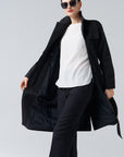 BELTED COTTON TRENCH COAT IN BLACK