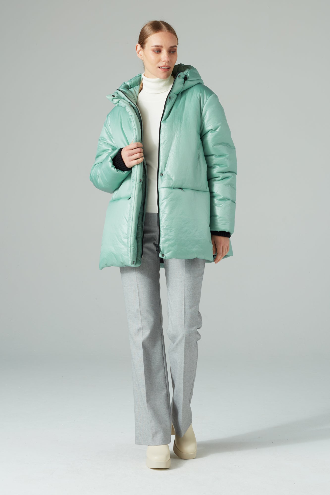 Short puffer jacket with camel wool Mint