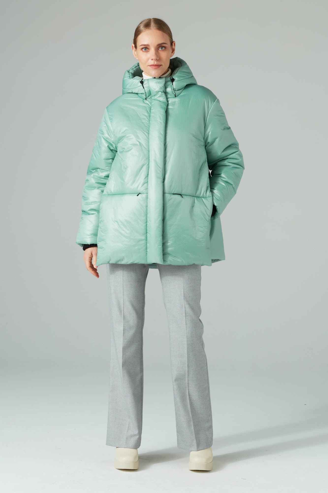 Short puffer jacket with camel wool Mint