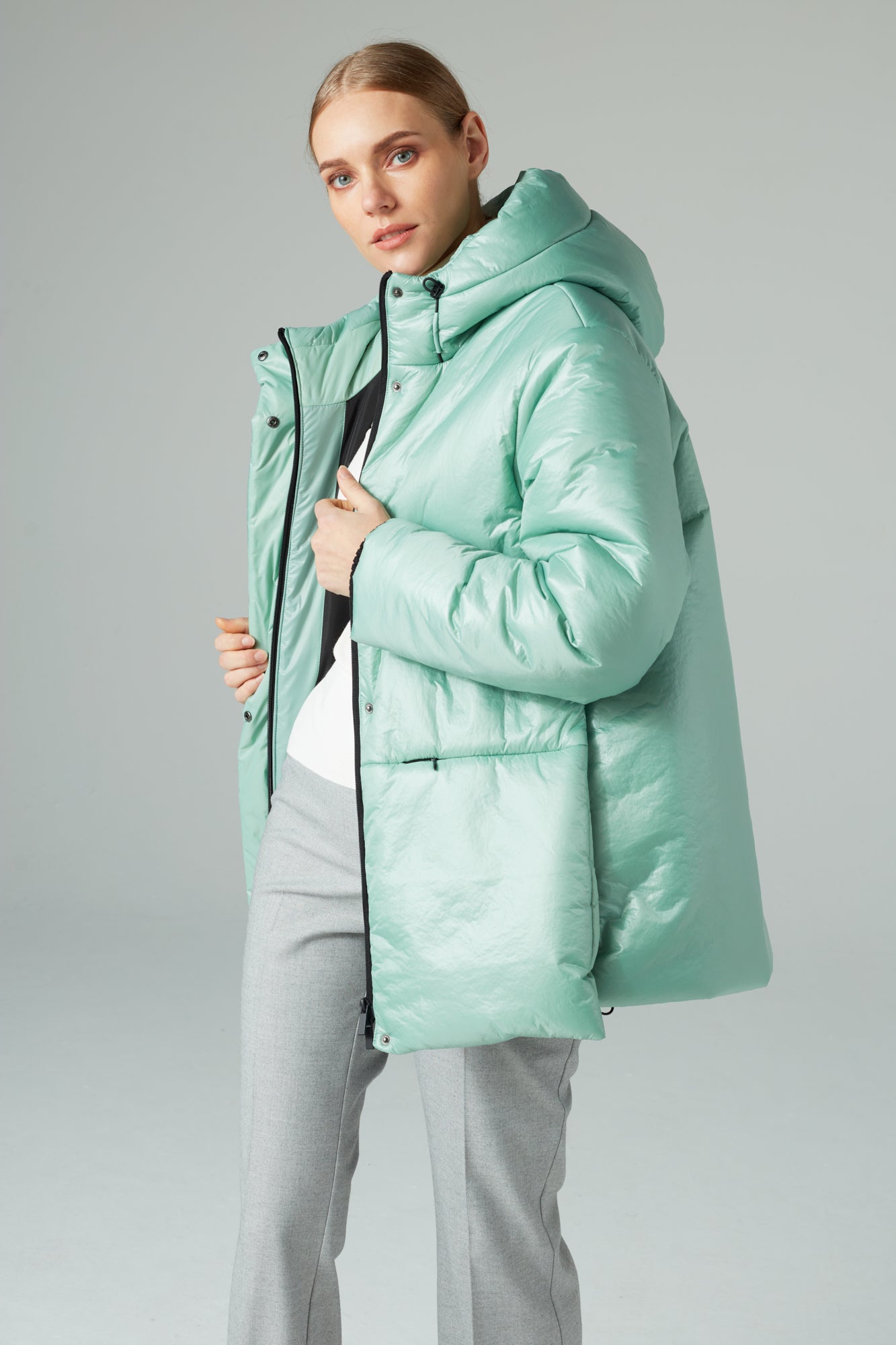 Short puffer jacket with camel wool Mint