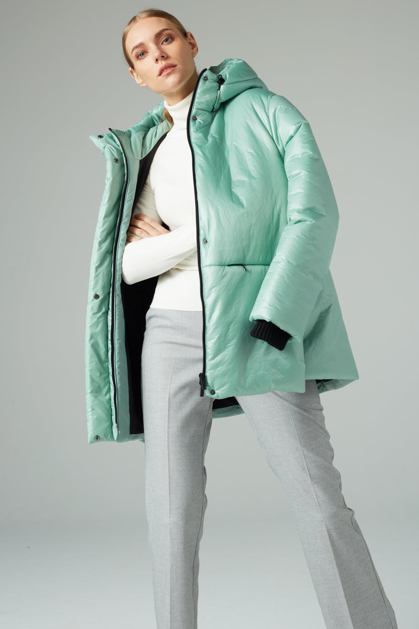 Short puffer jacket with camel wool Mint