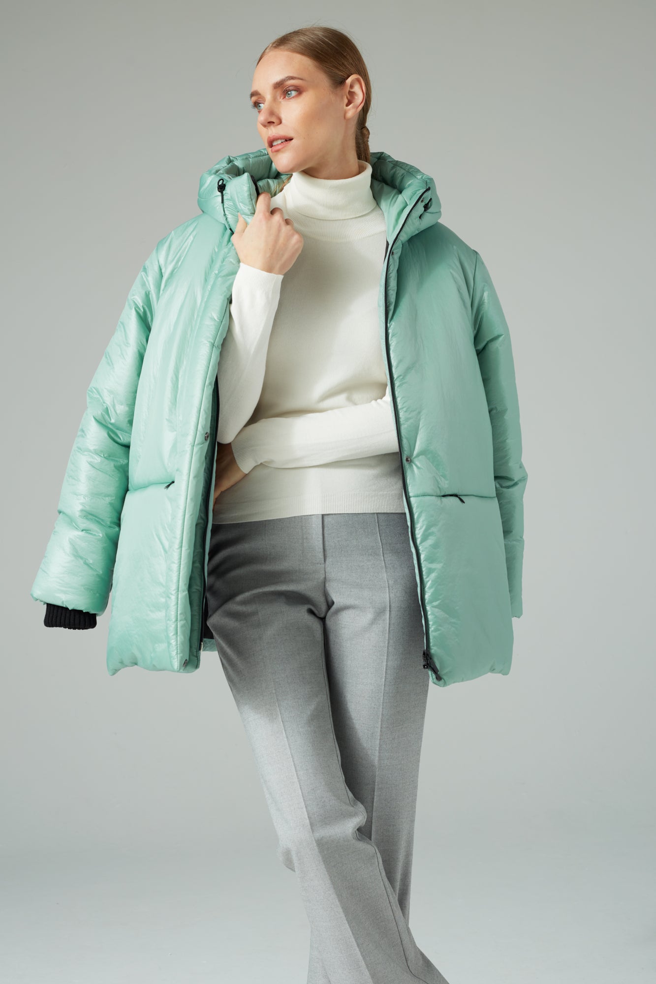 Short puffer jacket with camel wool Mint