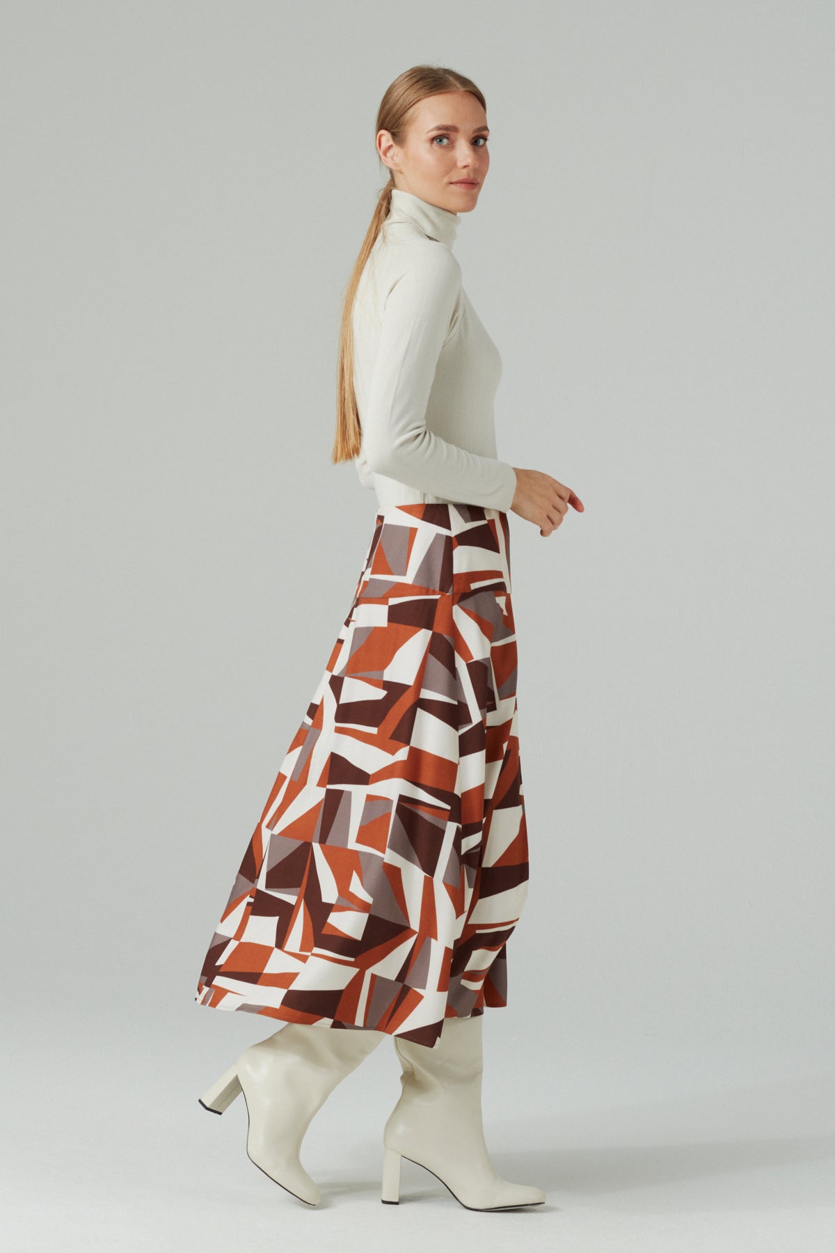 DESIGNER PRINT PLEATED A-LINE SKIRT