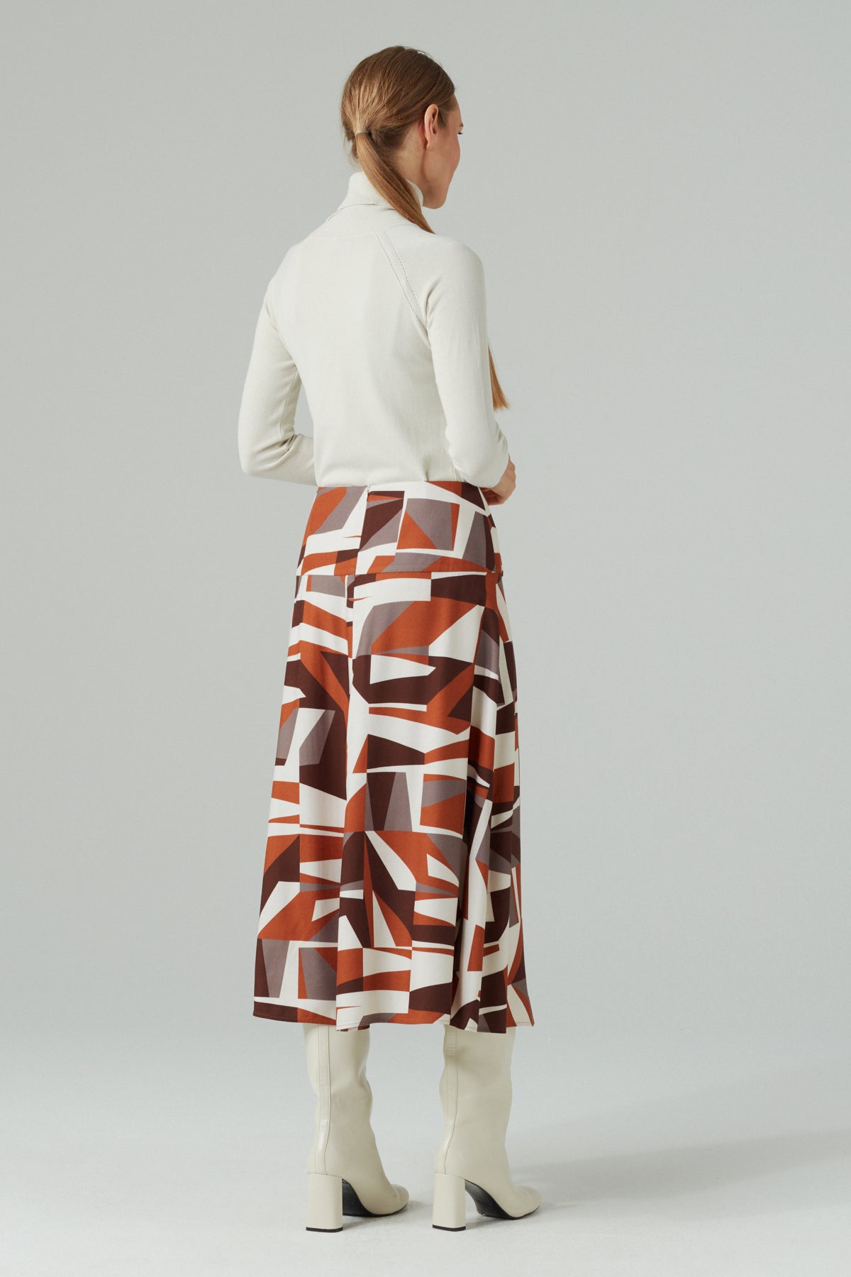 DESIGNER PRINT PLEATED A-LINE SKIRT