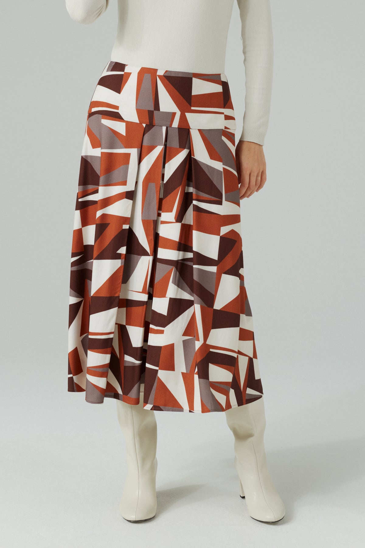 DESIGNER PRINT PLEATED A-LINE SKIRT