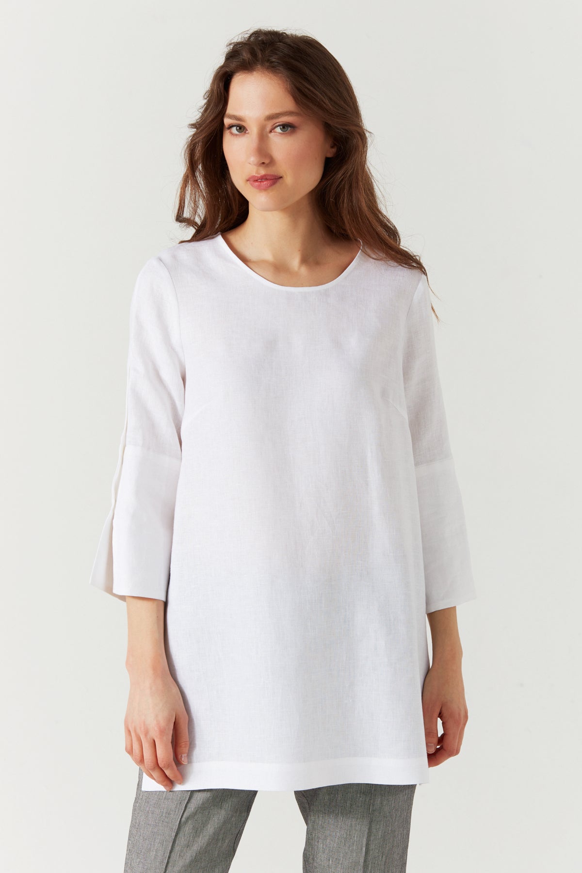 LINEN ROUND NECK TUNIC WHITE