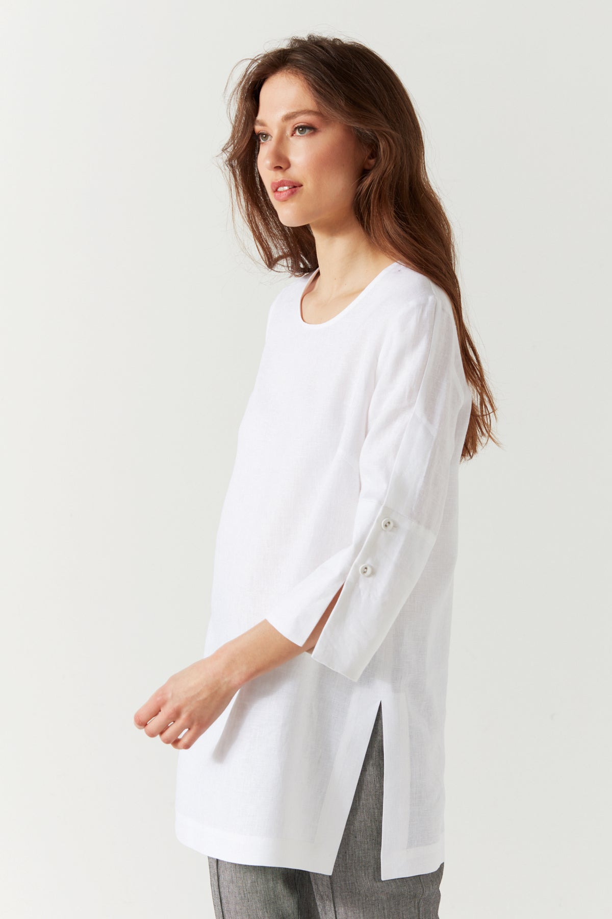LINEN ROUND NECK TUNIC WHITE