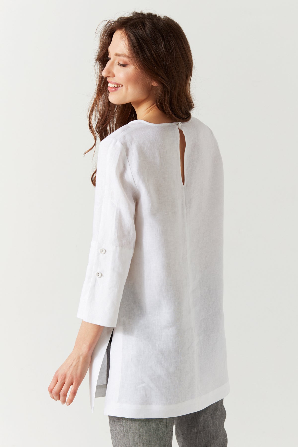 LINEN ROUND NECK TUNIC WHITE