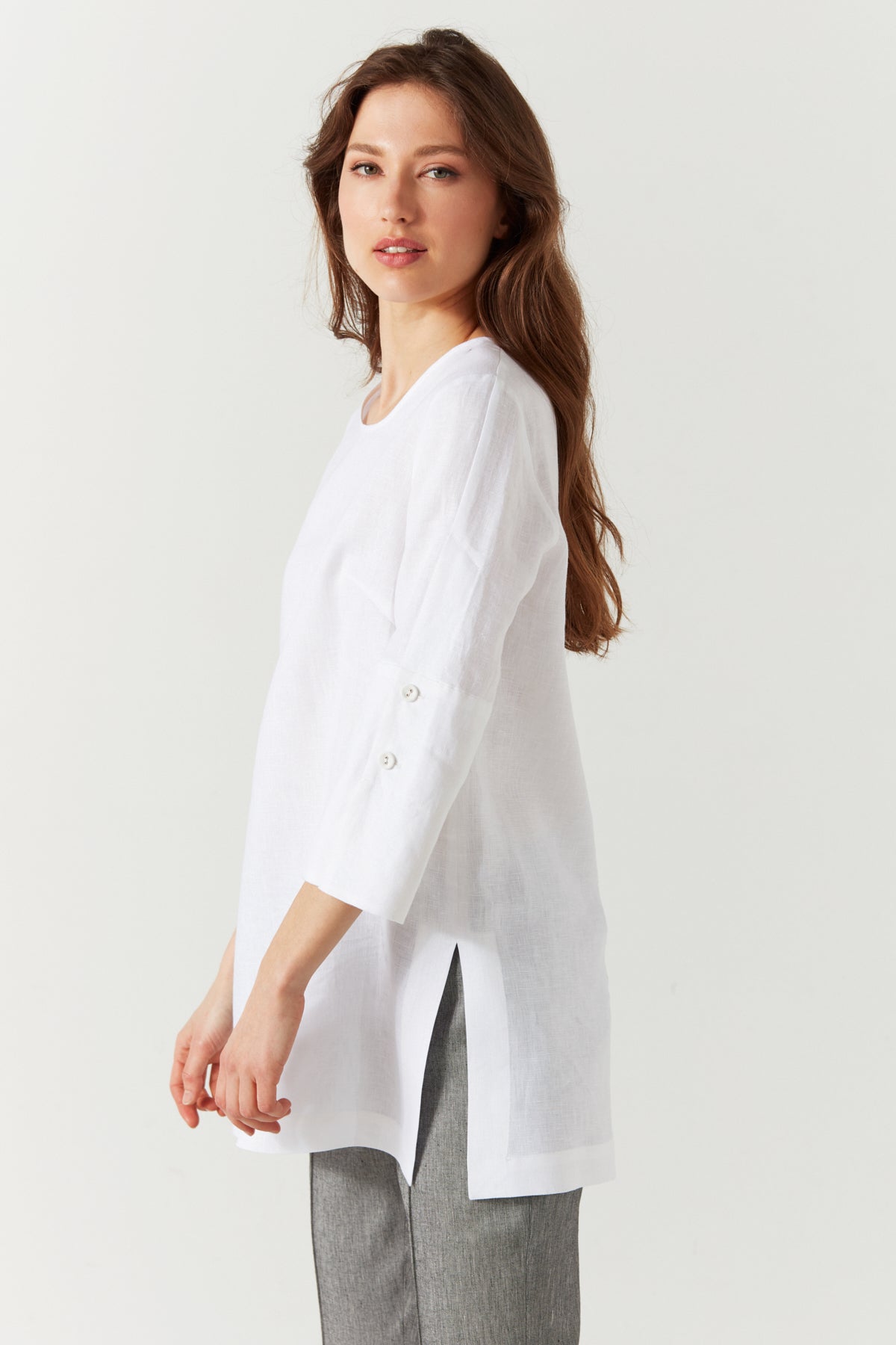 LINEN ROUND NECK TUNIC WHITE