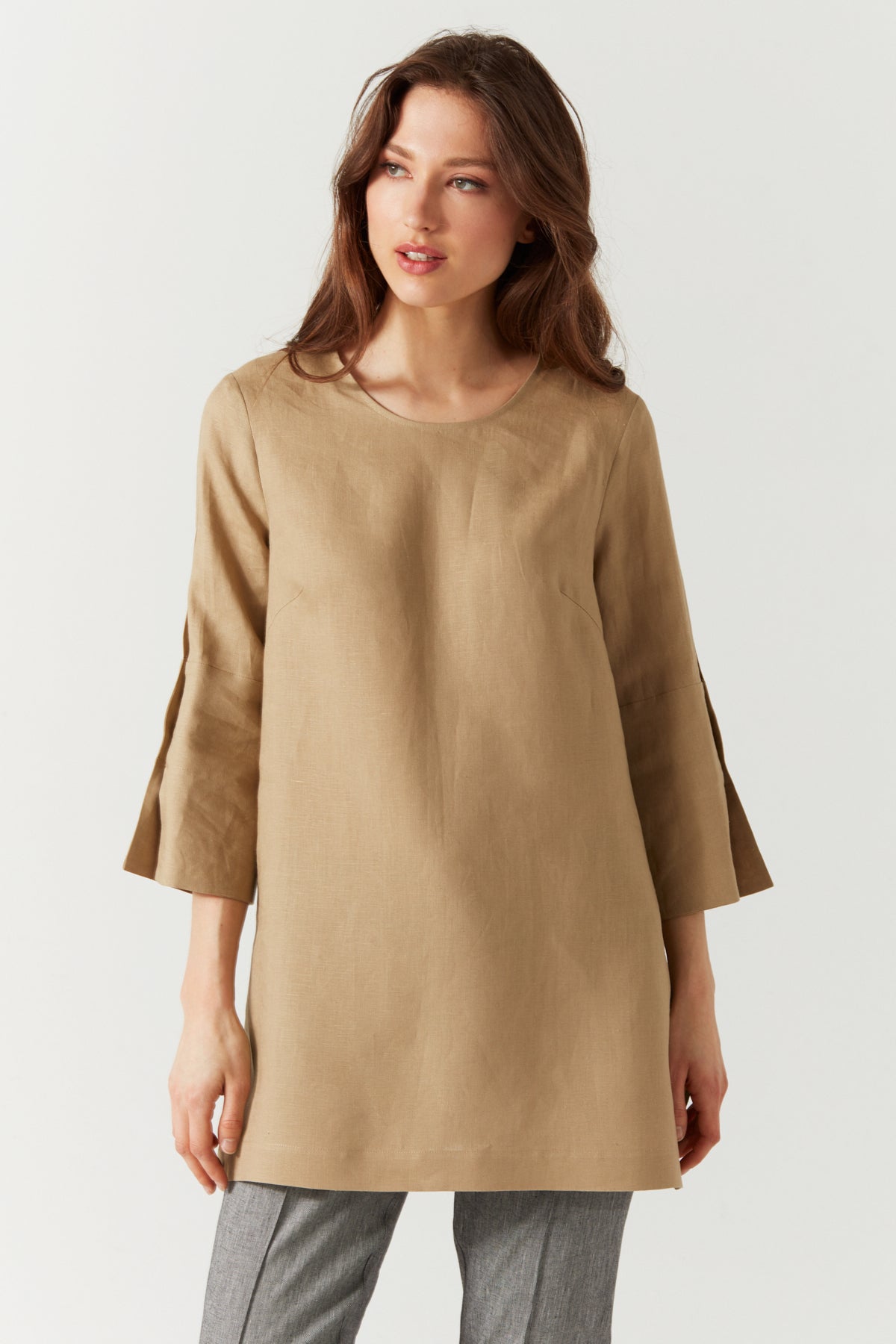 LINEN ROUND NECK TUNIC SAND
