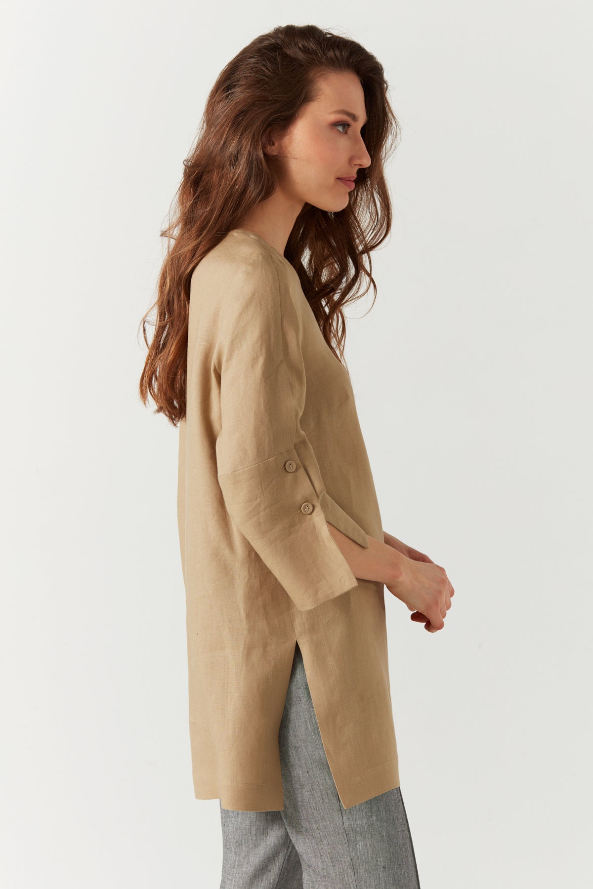 LINEN ROUND NECK TUNIC SAND