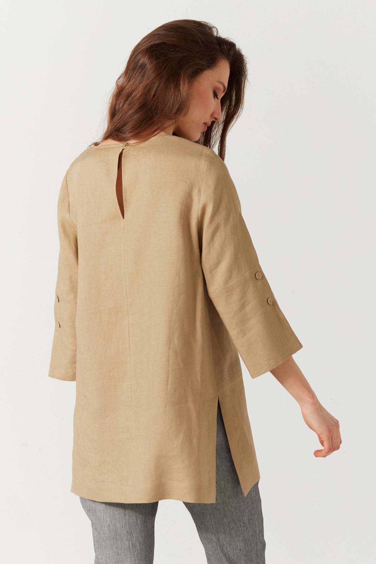 LINEN ROUND NECK TUNIC SAND