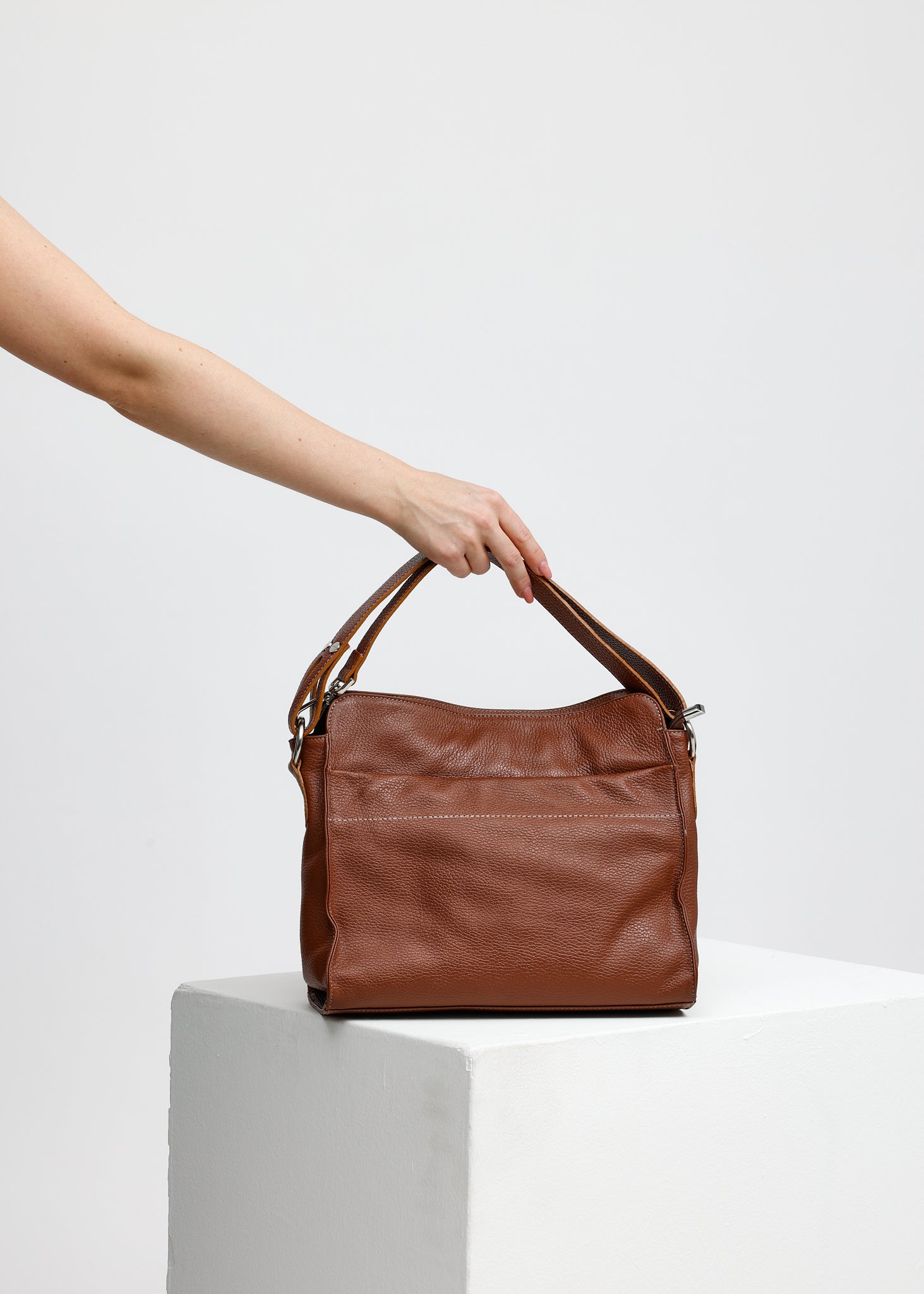 DOUBLE HANDLE LEATHER BAG HAZEL