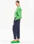LINEN RICH TRAPERED ANKLE GLAZER TROUSERS IN NAVY