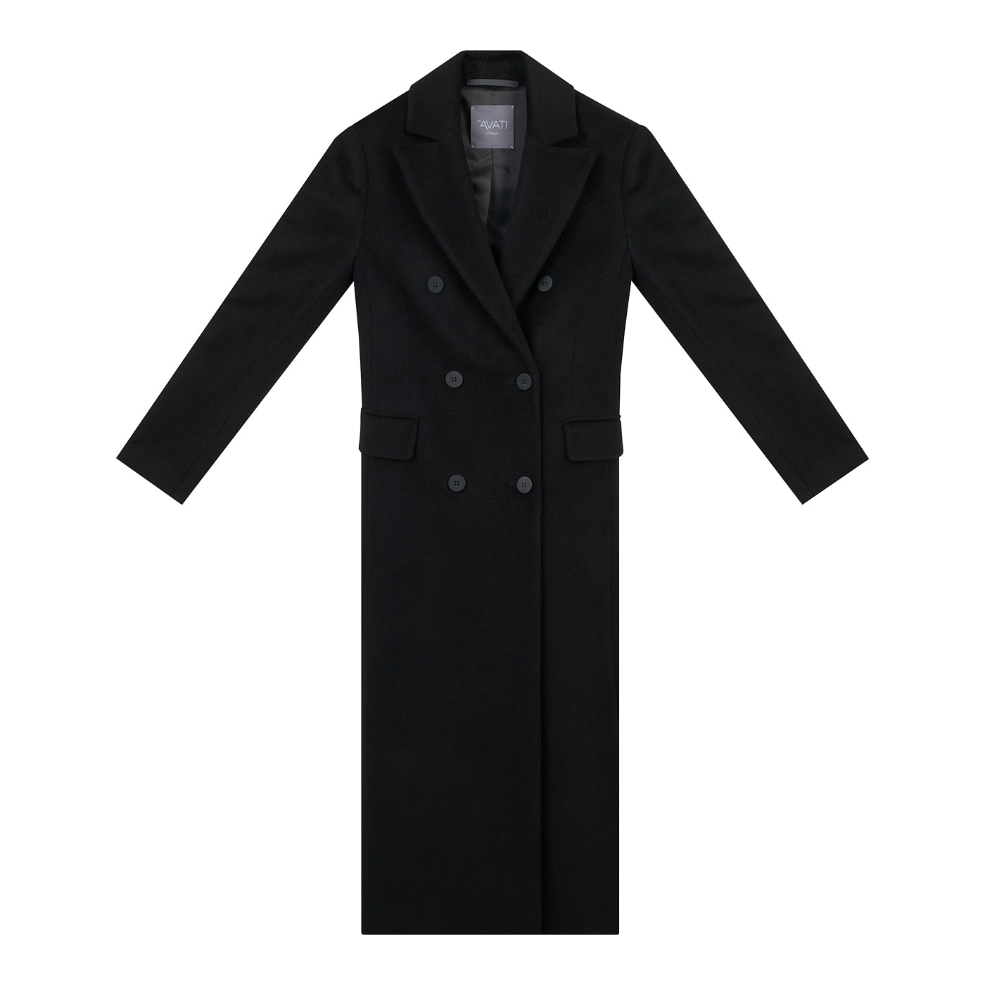 LONG FITTED BLACK COAT WITH ANGORA WOOL