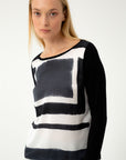 BLACK JERSEY BLOUSE WITH FRONT PRINT