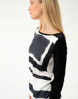 BLACK JERSEY BLOUSE WITH FRONT PRINT