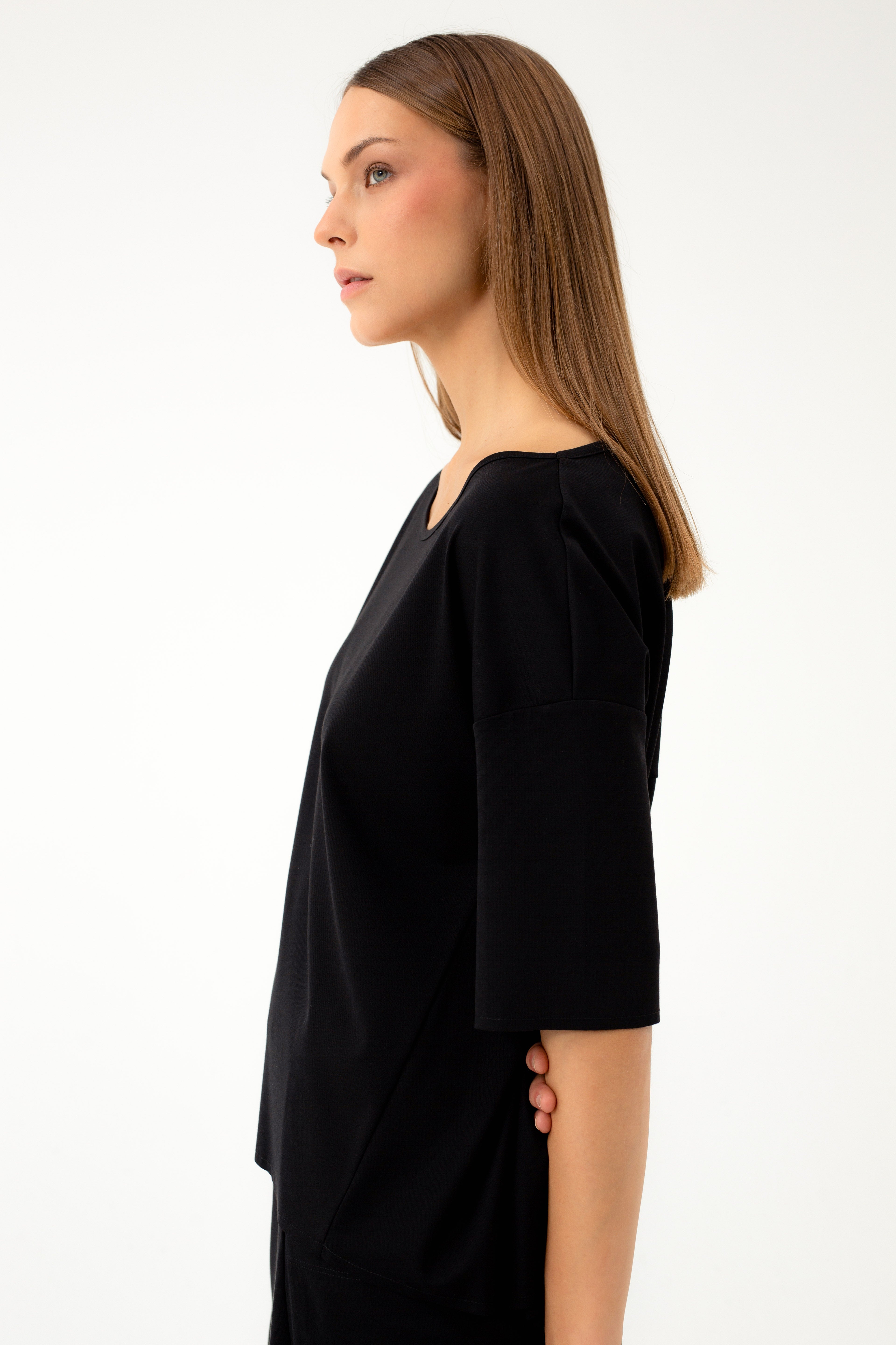 BLACK JERSEY BLOUSE 3/4 SLEEVES