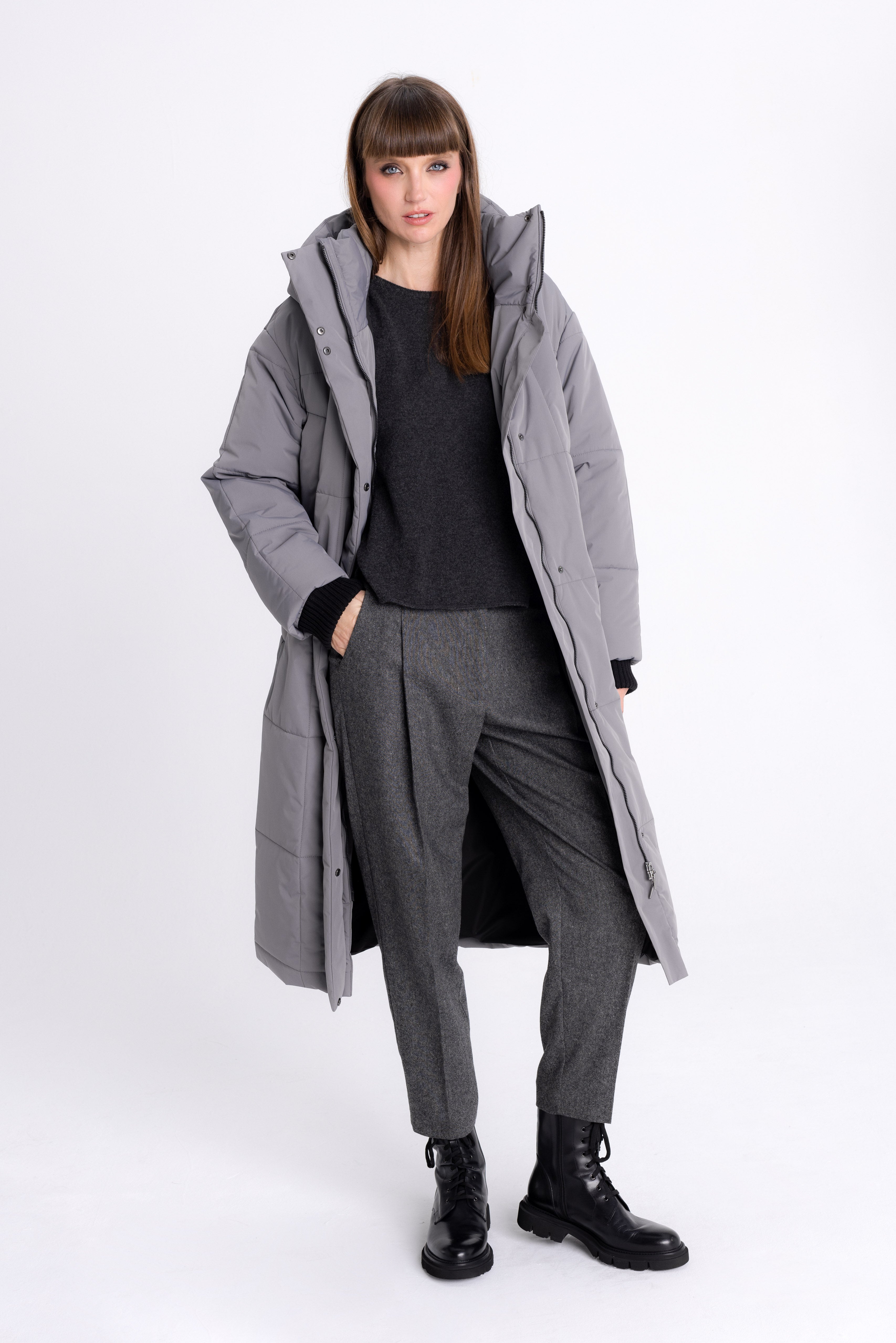 ANTHRACITE PADDED COAT WITH HOOD