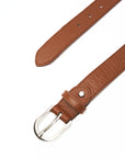 LEATHER BROWN BELT WITH SILVER DETAILS