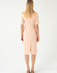 PEACH FITTED DRESS WITH SHORT SLEEVES
