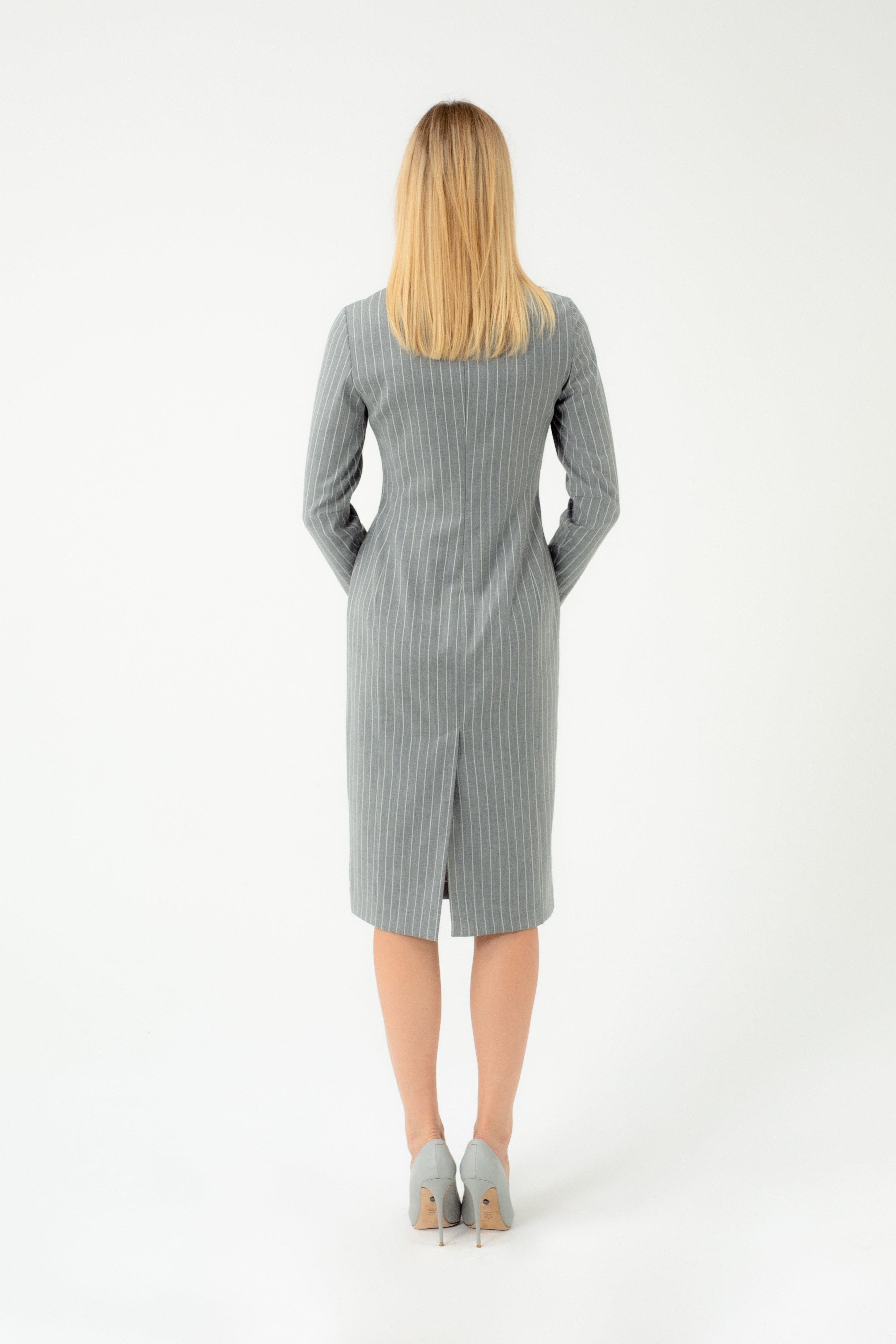FITTED MIDI LENGTH STRIPED DRESS